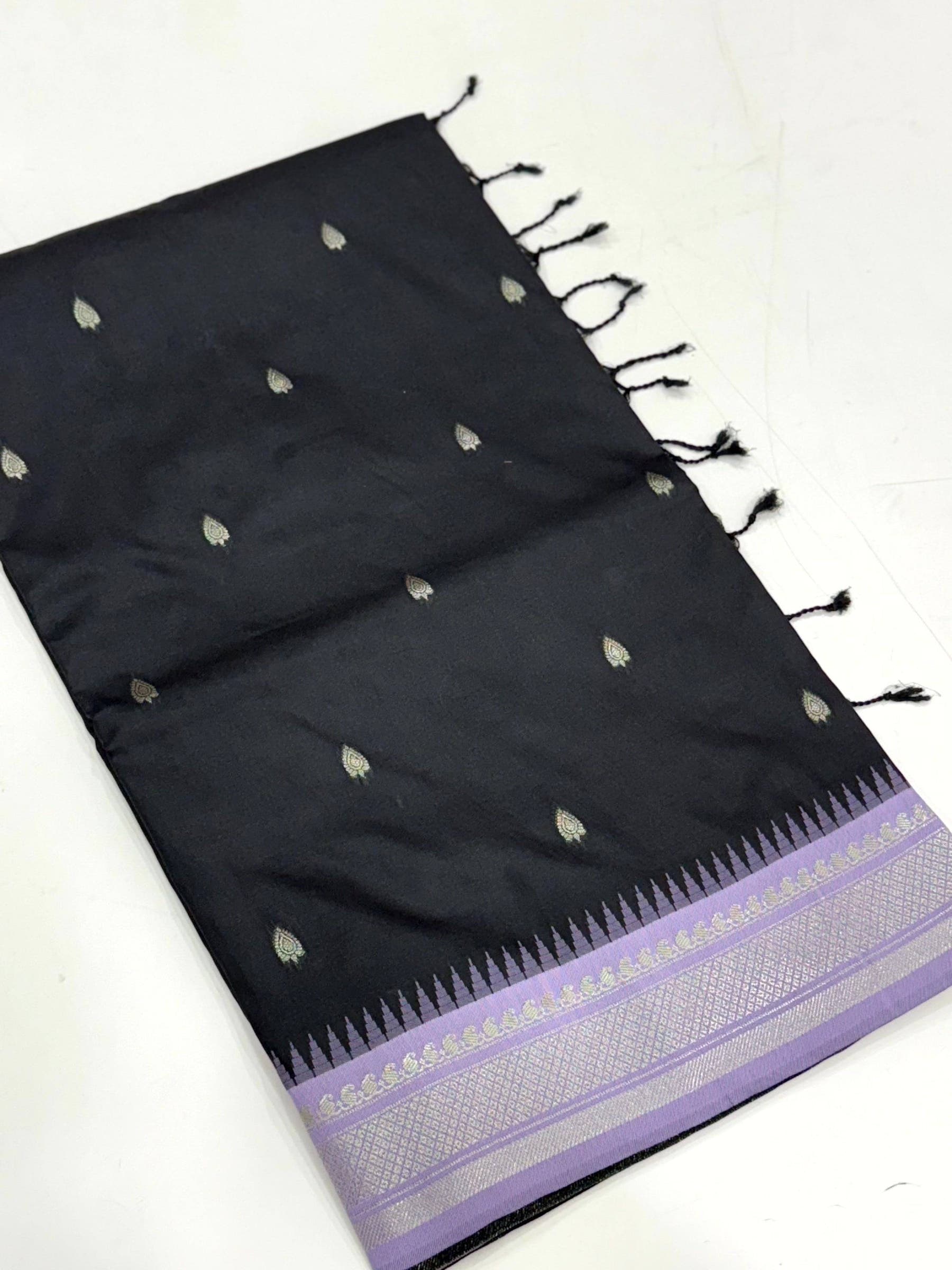 Black Soft Silk Gadwal Border Saree
