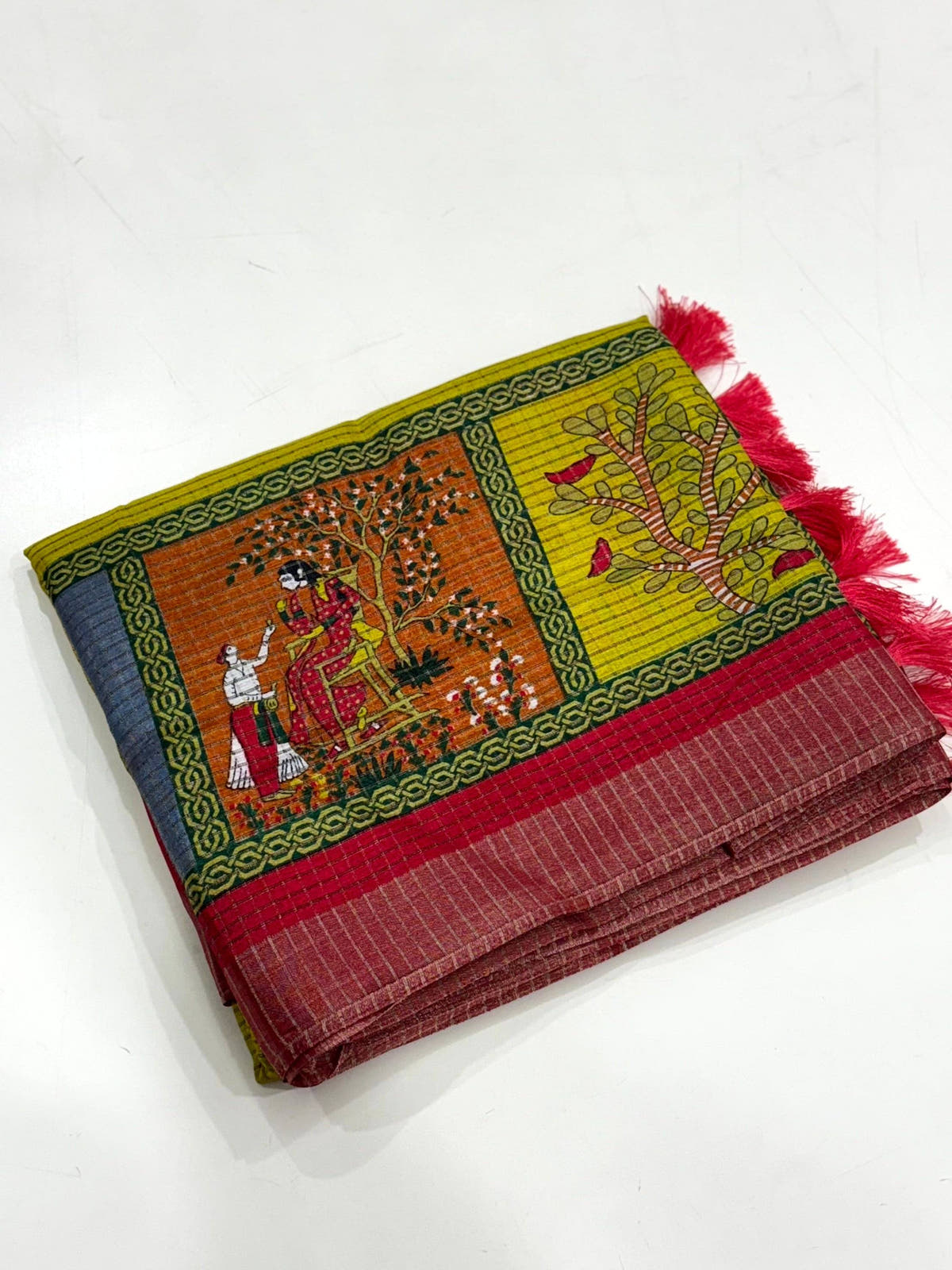 Olive Tussar Kalalmkari Print Saree