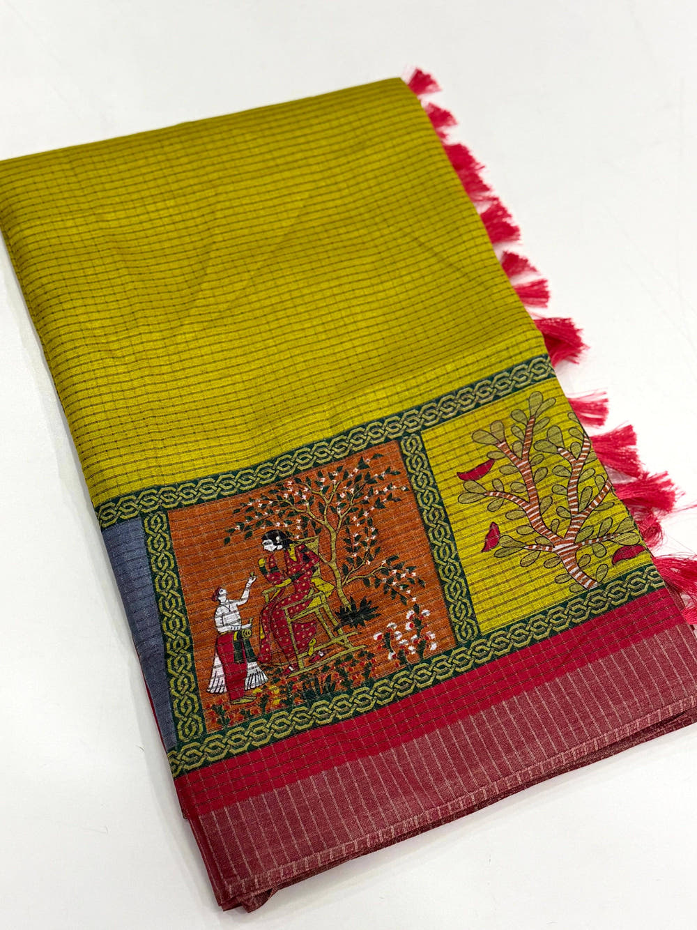 Olive Tussar Kalalmkari Print Saree