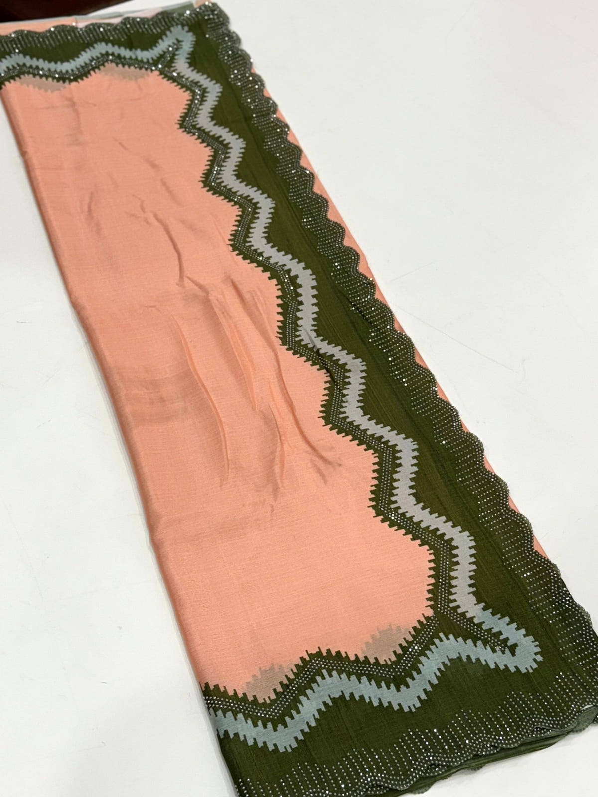 Peach Soft Chinnon Stone Work Saree