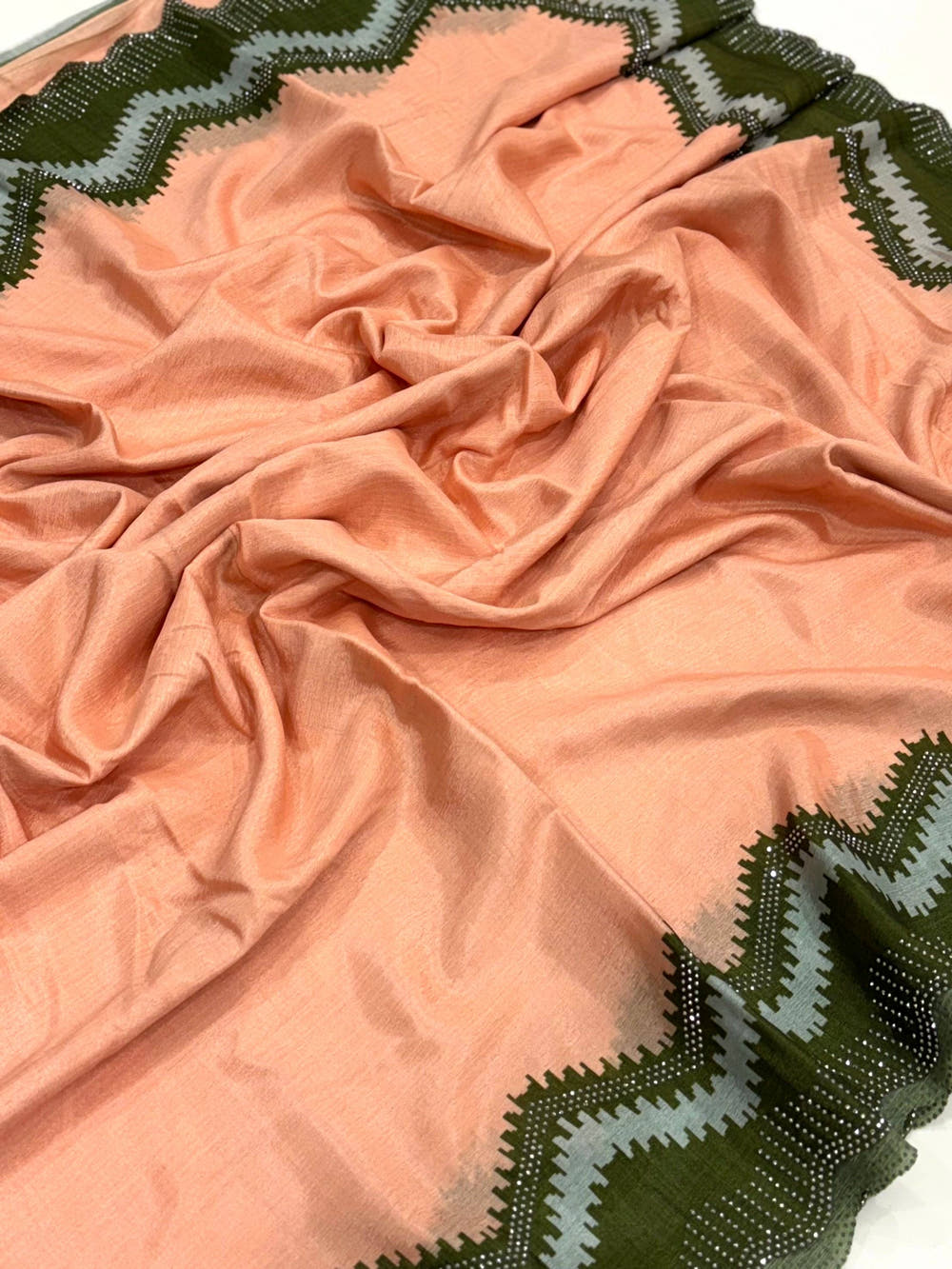 Peach Soft Chinnon Stone Work Saree