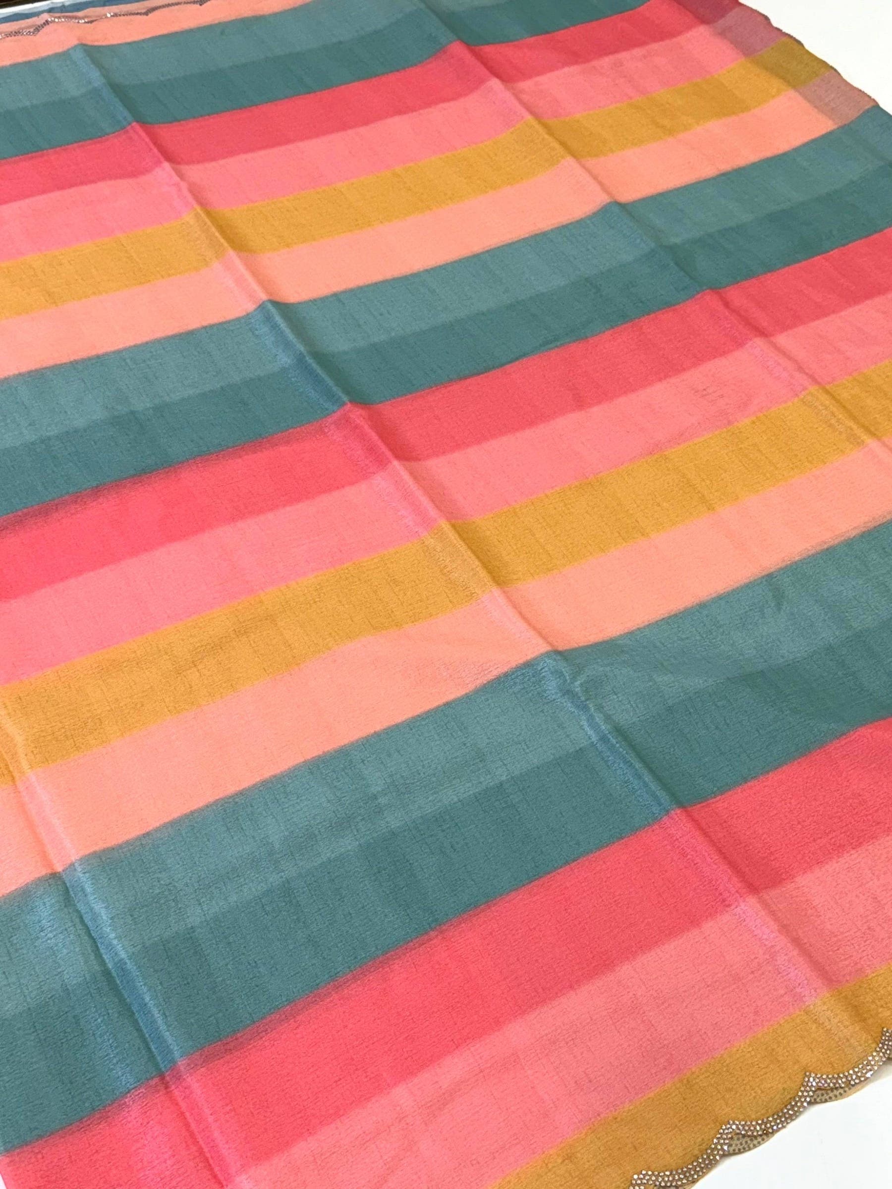 Radiant Soft Chiffon Striped Print Saree