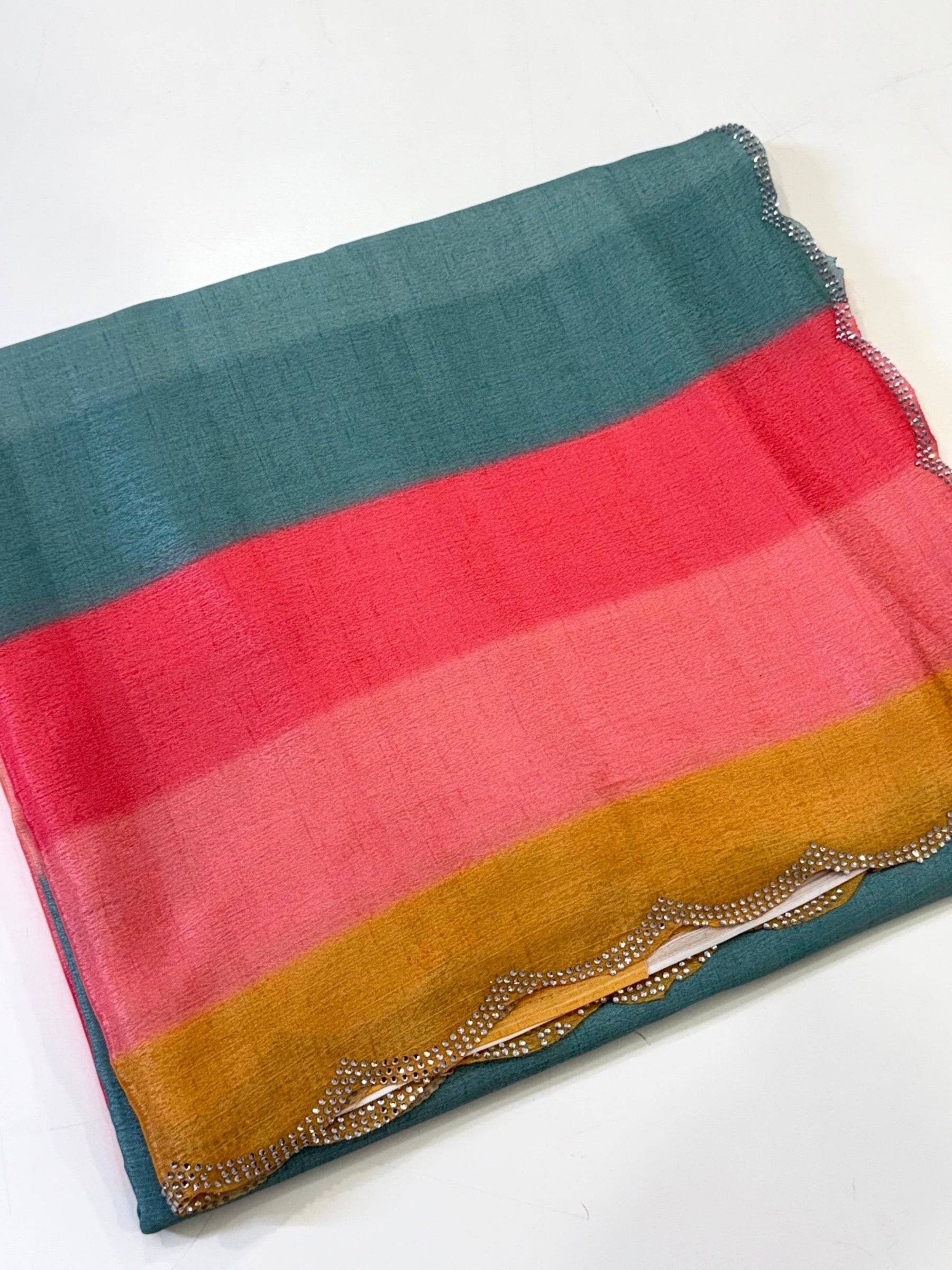 Radiant Soft Chiffon Striped Print Saree