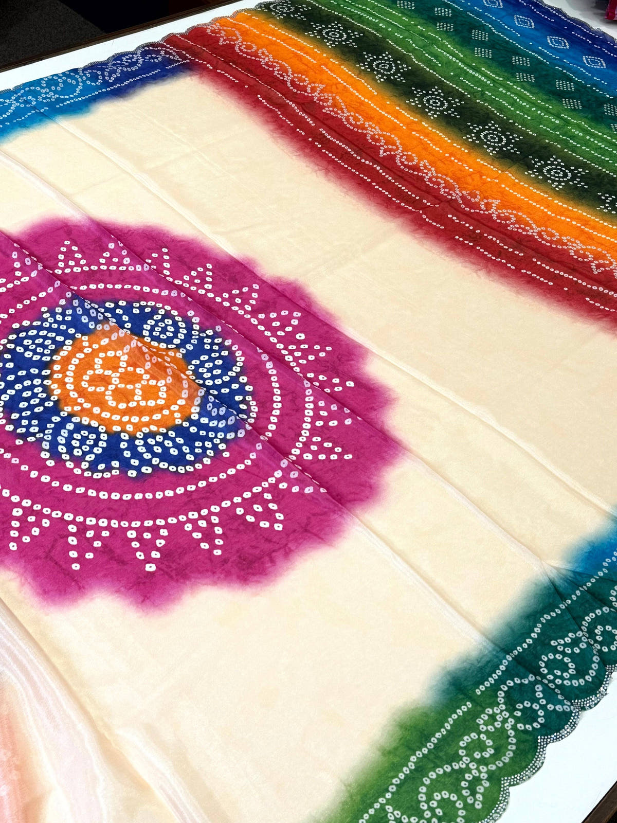 Stylish Chiffon Bandhej Print Saree