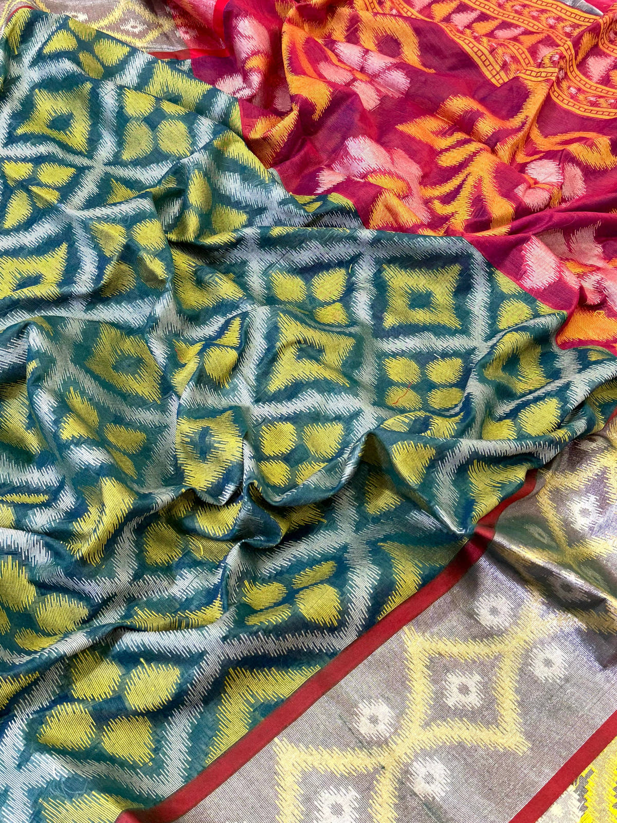 Elegant Green Chanderi Ikkat Saree