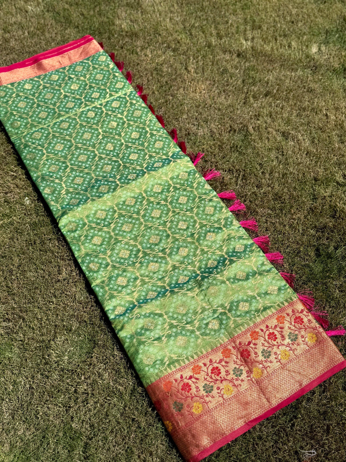 Green Banarasi Minakari Katan Silk Saree