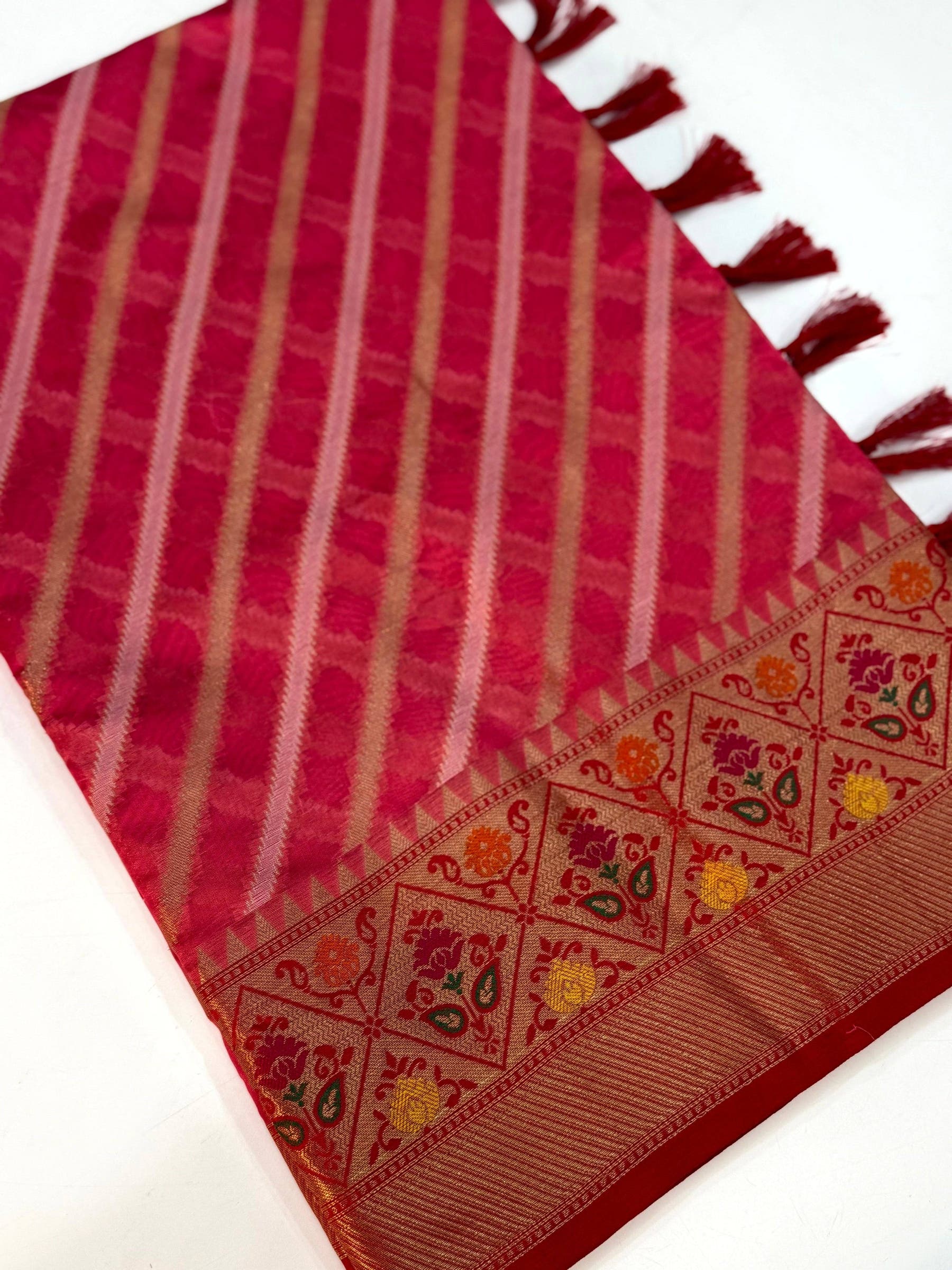 Pink Banarasi Lehriya Katan Silk Saree