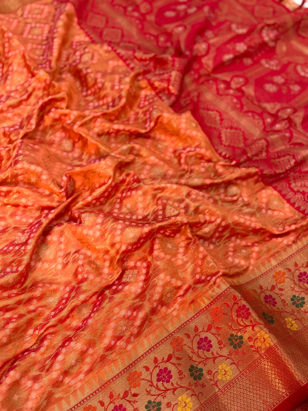 Peach Banarasi Minakari Katan Silk Saree