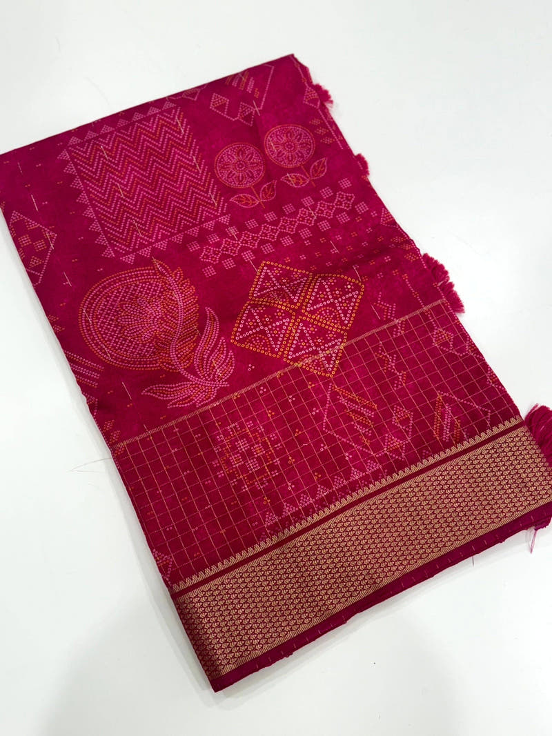 Rose Pink Cotton Viscose Ajrakh Saree