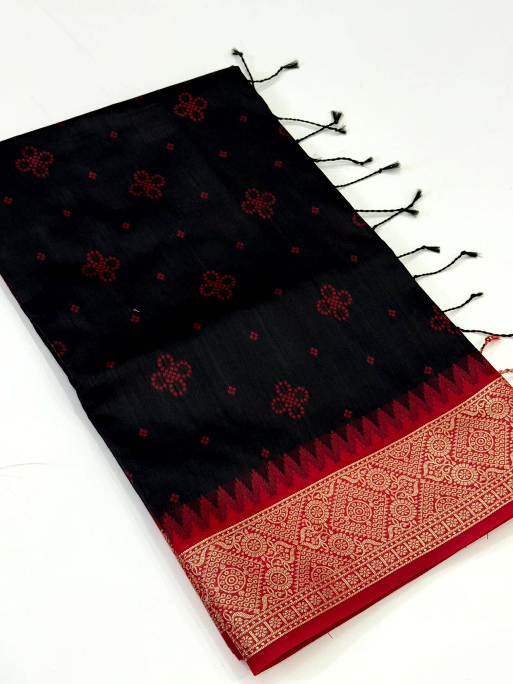 Black Crystal Raw Silk Kanchi Pattu Saree