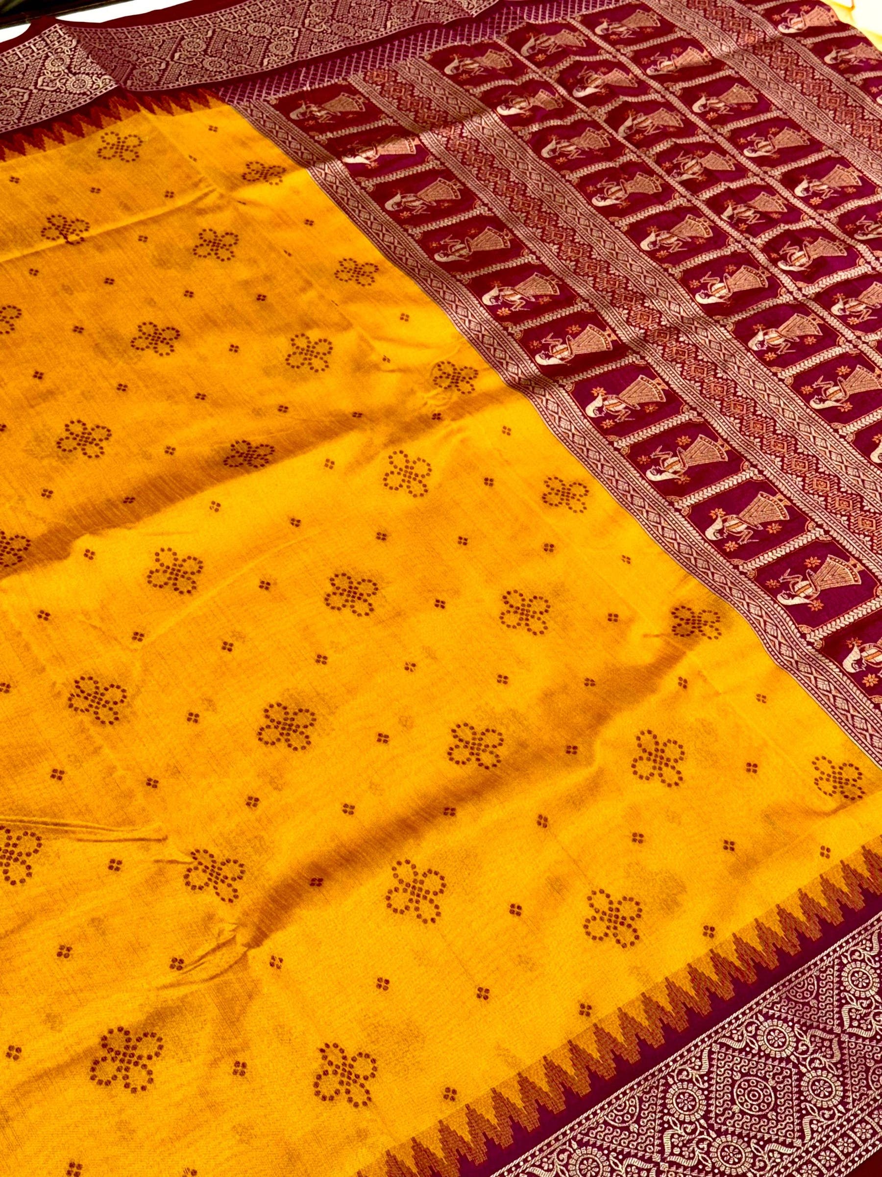 Yellow Crystal Raw Silk Kanchi Pattu Saree