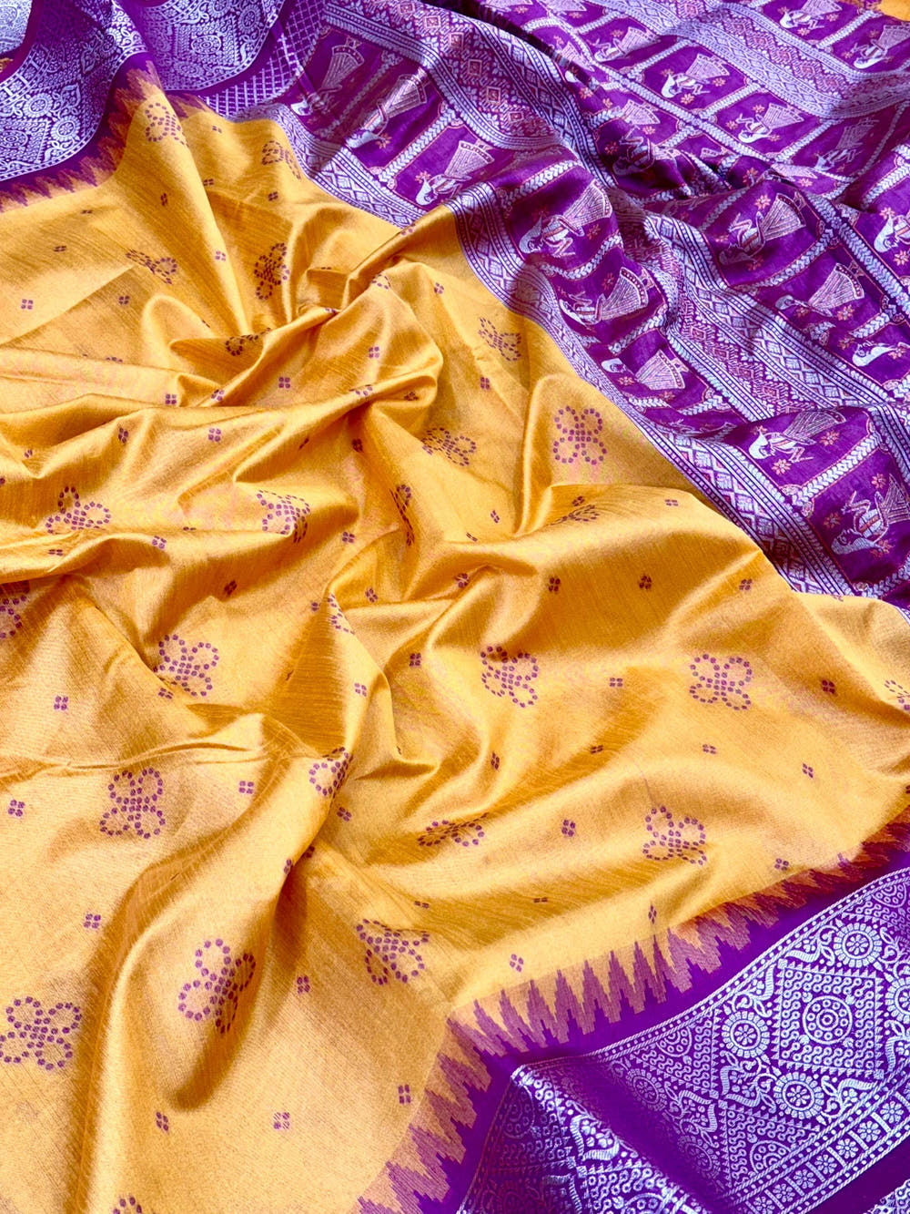 Yellow Crystal Raw Silk Kanchi Pattu Saree