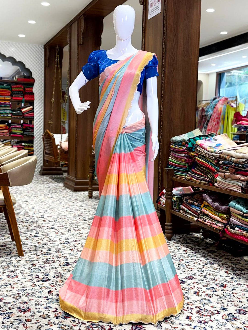 Radiant Soft Chiffon Striped Print Saree