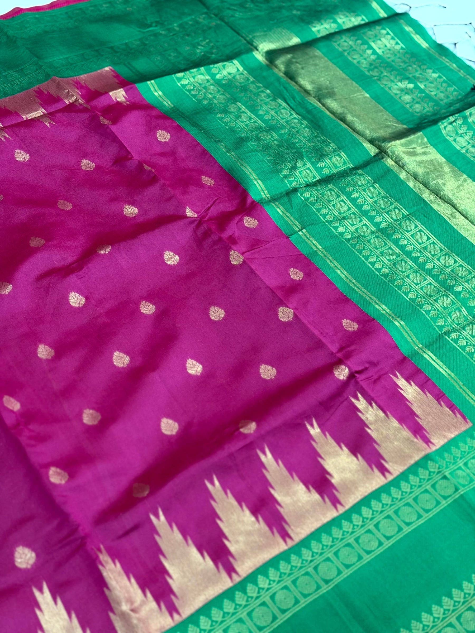 Pink Rudraksha Temple Weave Katan Silk Saree