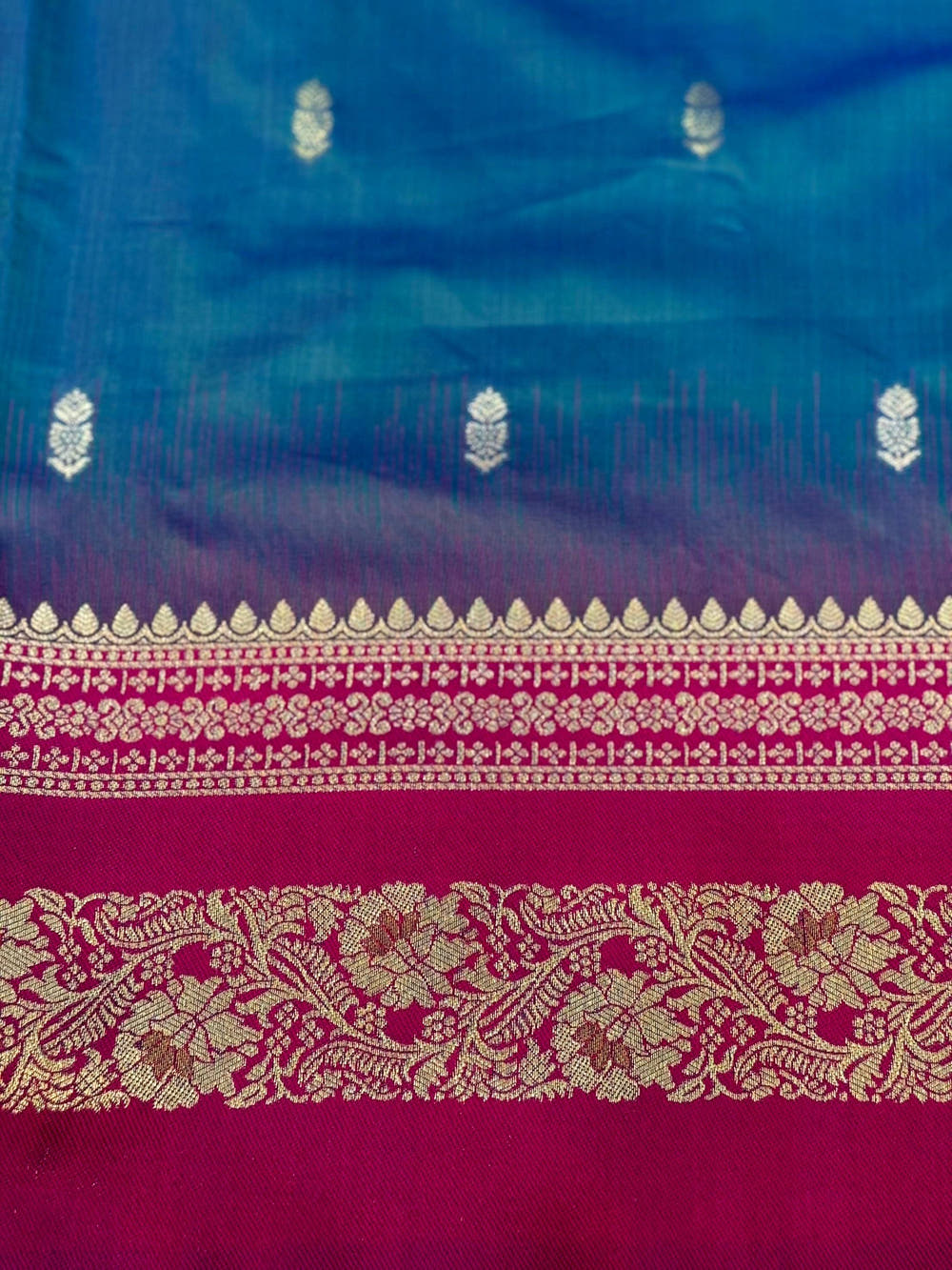 Gold Zari Woven Teal Soft Silk Saree