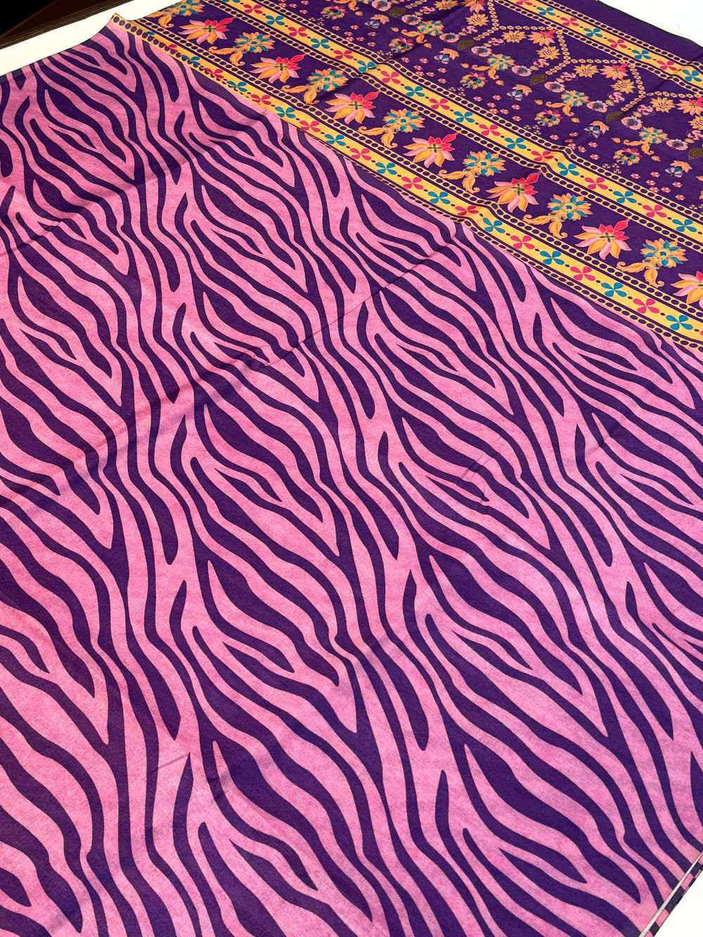 Wine Tussar Zibra Print  Saree