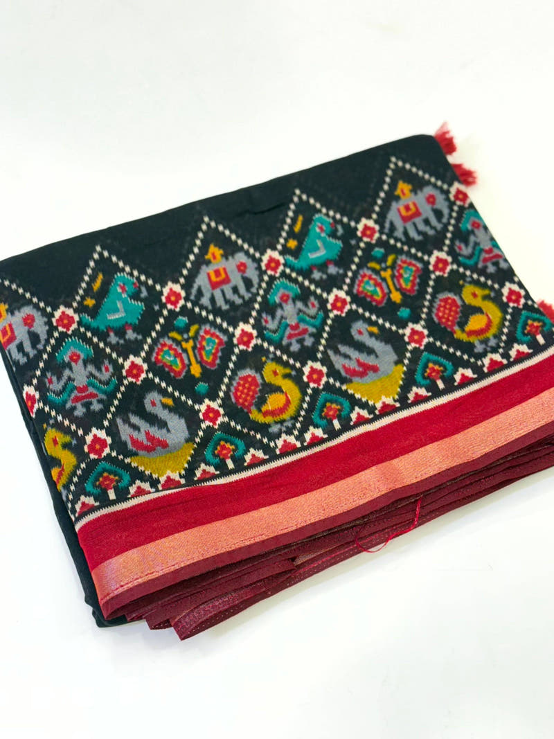 Black Pochampally Mul Cotton Saree