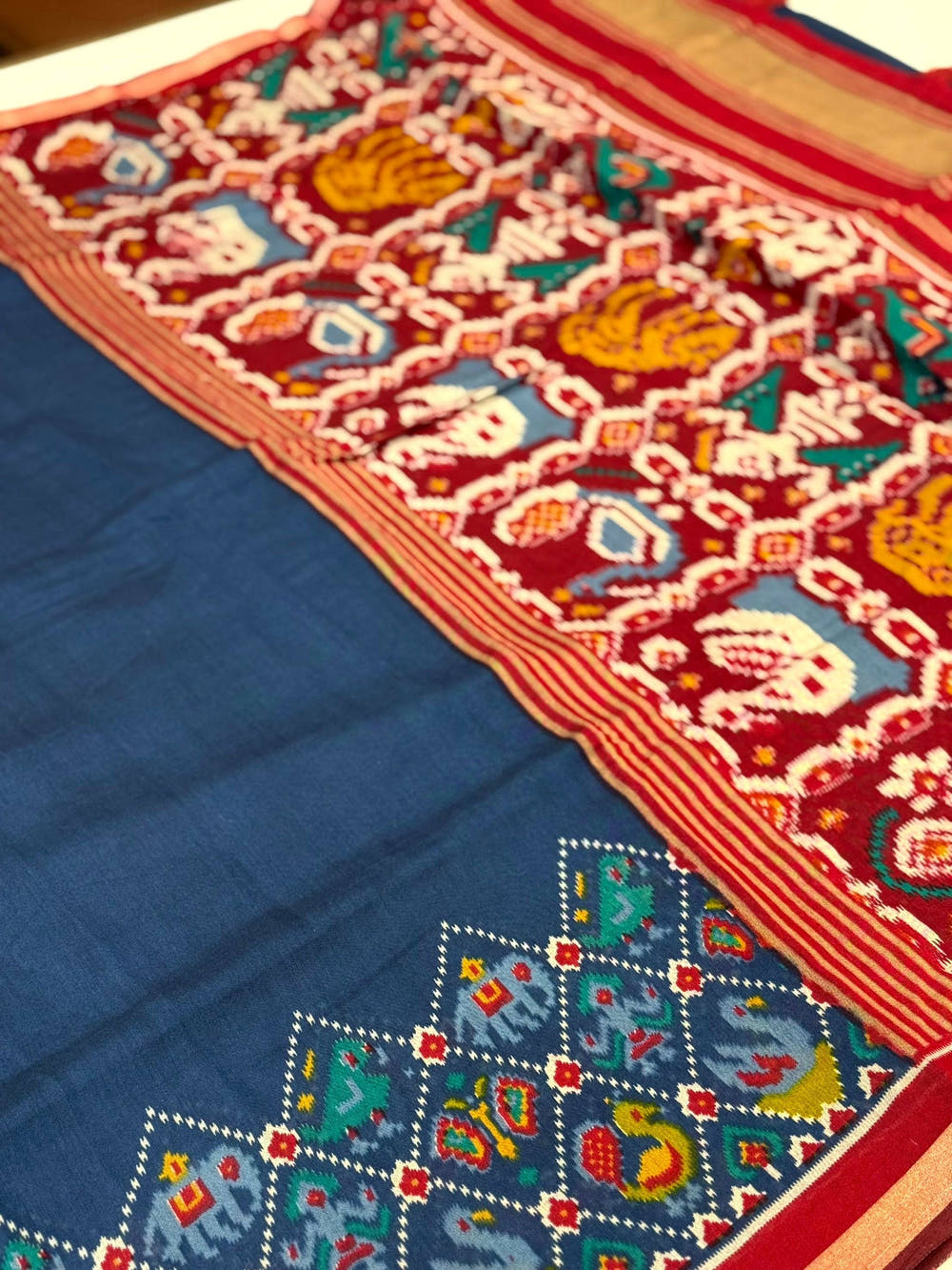 Navy Pochampally Mul Cotton Saree