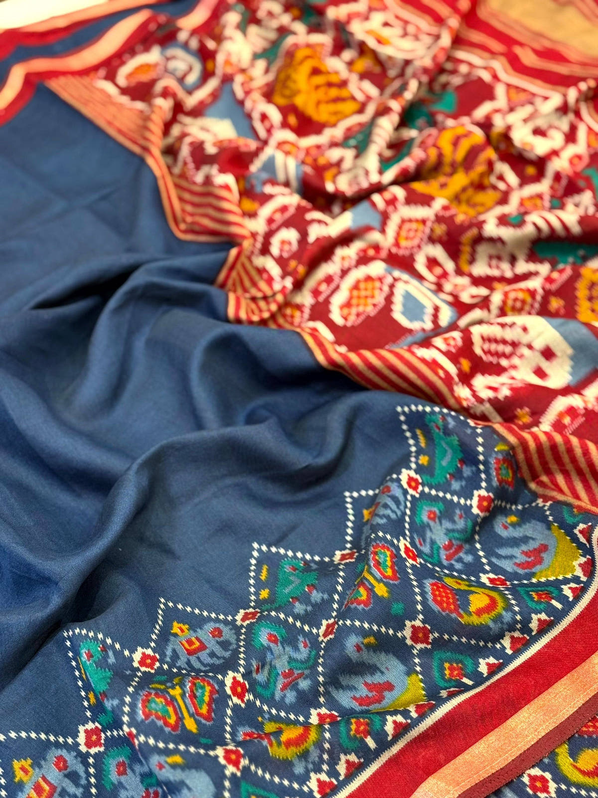 Navy Pochampally Mul Cotton Saree