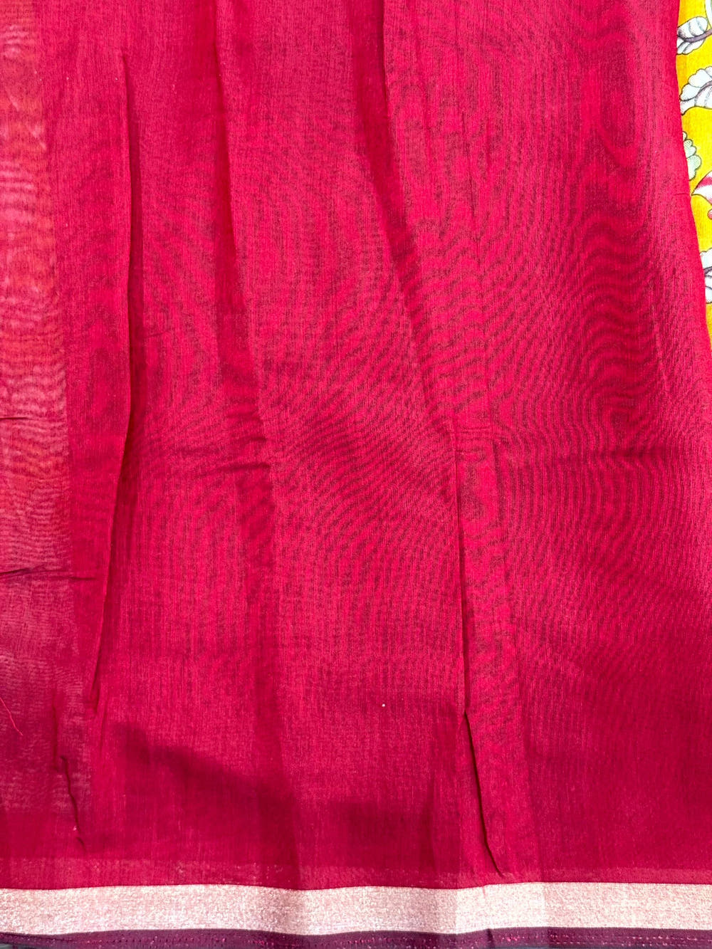 Yellow Mal Cotton Pen Kalamkari Saree