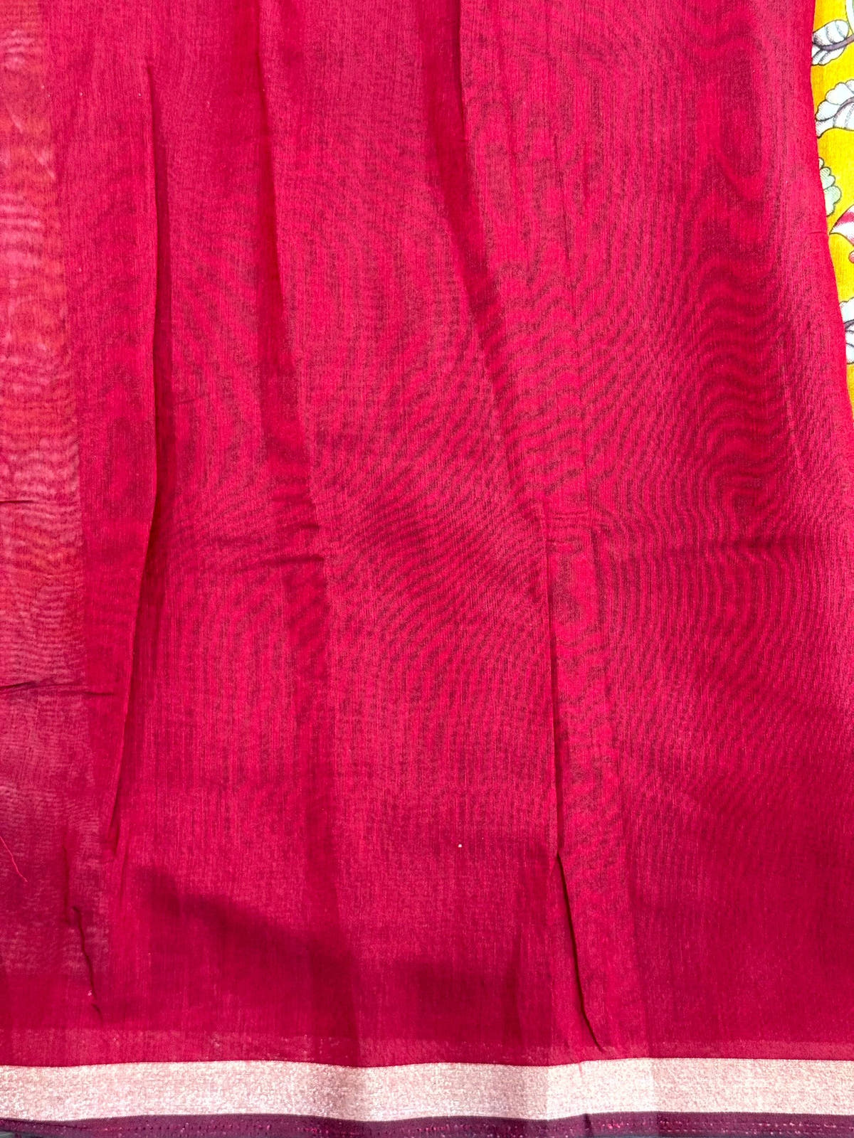 Yellow Mal Cotton Pen Kalamkari Saree