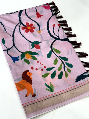 Pink Digital Rudraksh Border Saree