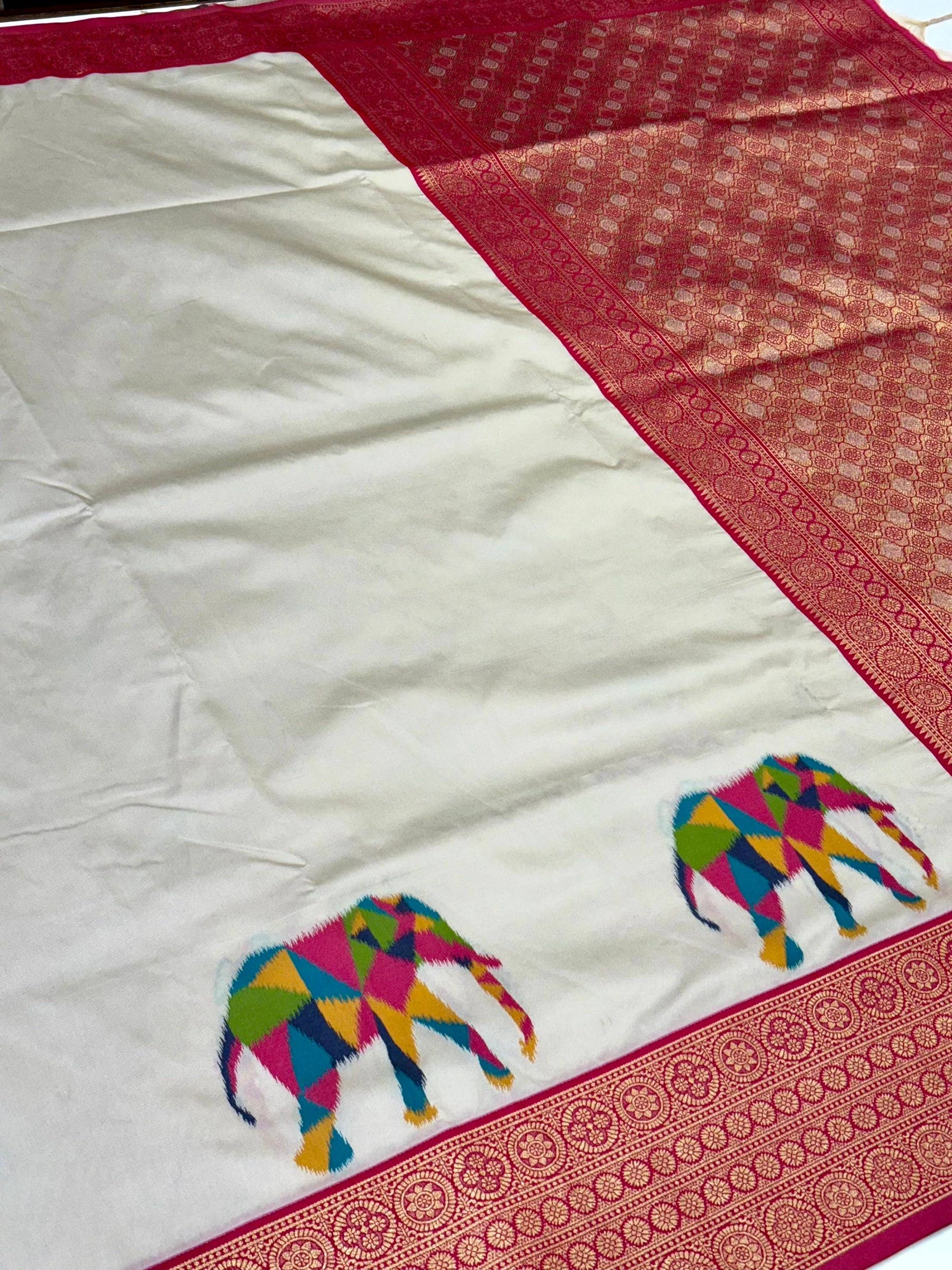 Elephant Ikkat Banarasi Soft Silk Saree