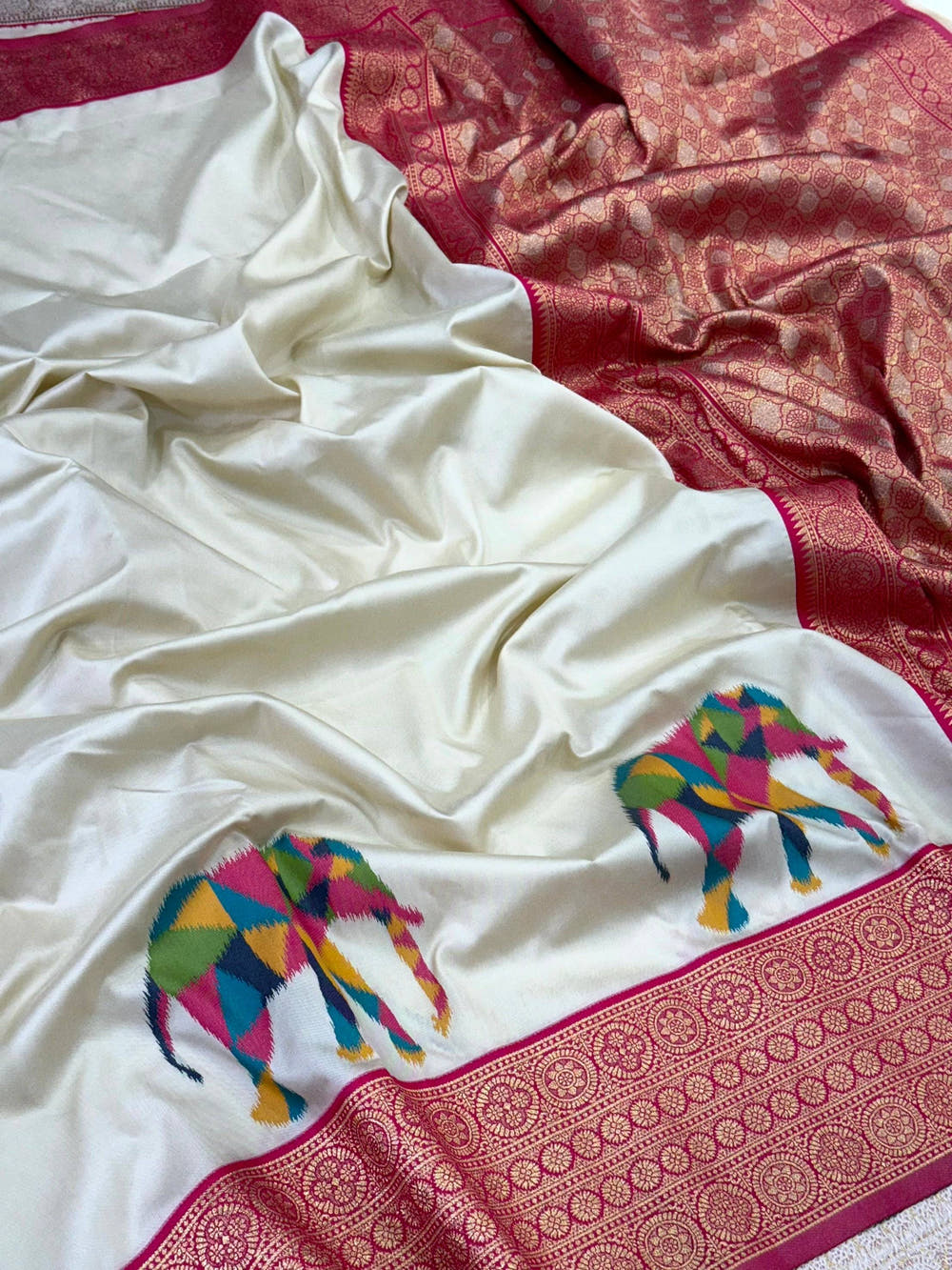 Elephant Ikkat Banarasi Soft Silk Saree
