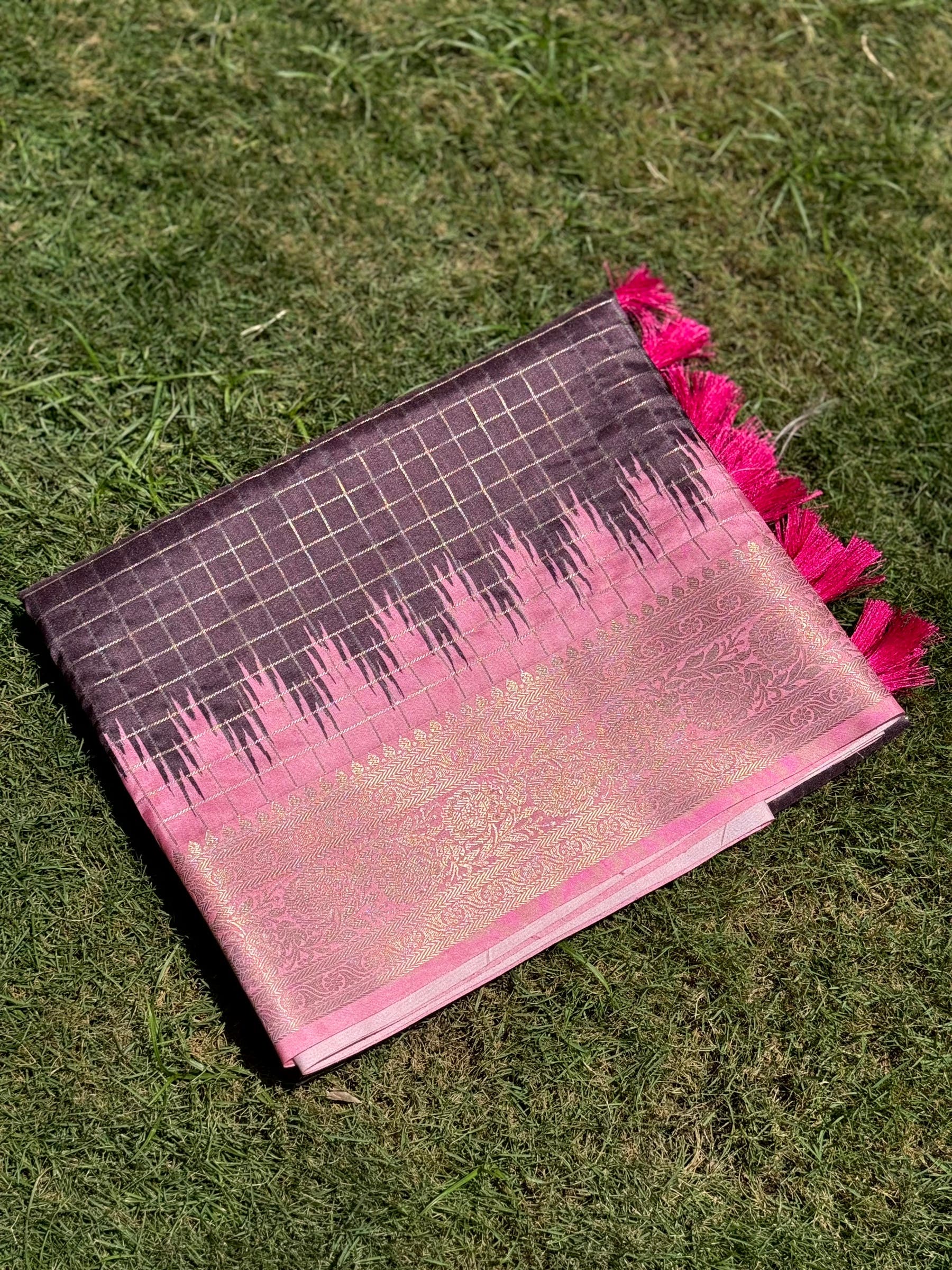 Brown Banarasi Silk Gadwal Pattu Saree