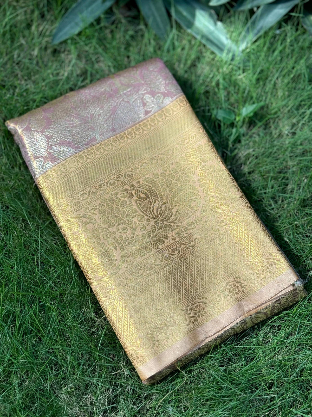 Blush Pink Golden Threadwork Dharmavaram Saree