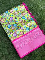 Perot Green Soft Silk Floral Print Saree