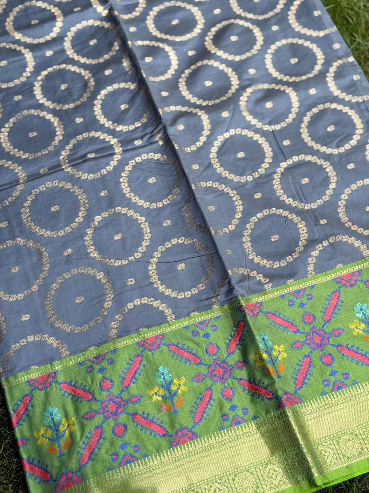 Grey Katan Silk Ikkat Saree