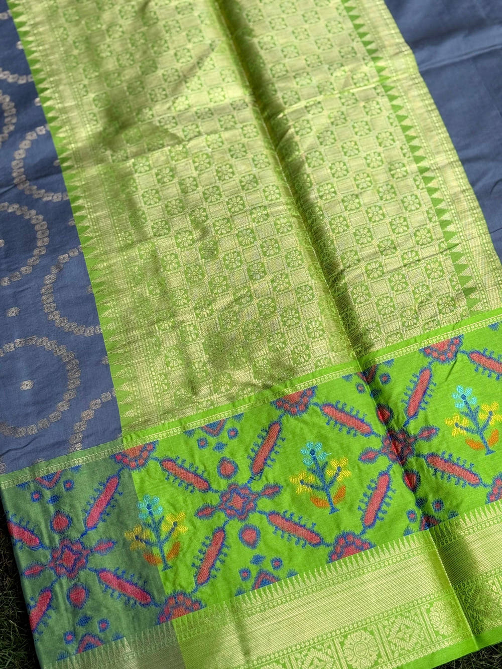 Grey Katan Silk Ikkat Saree