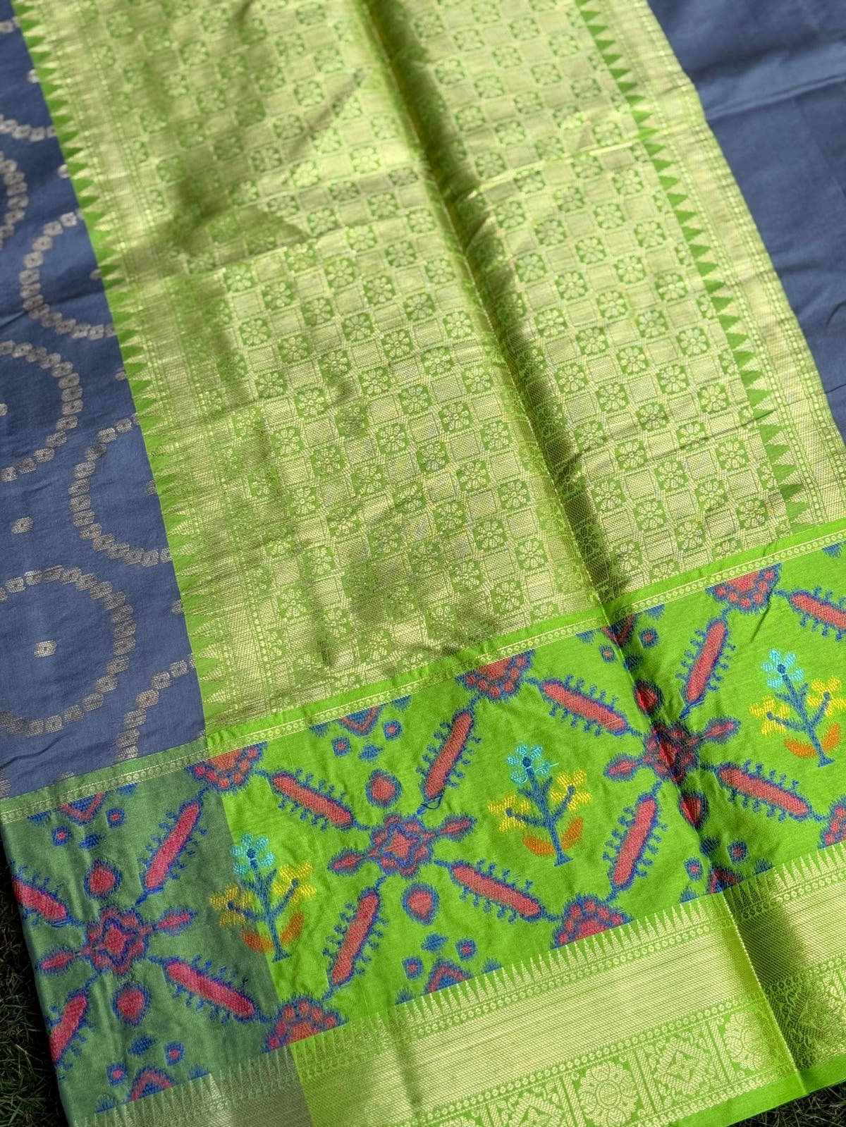 Grey Katan Silk Ikkat Saree