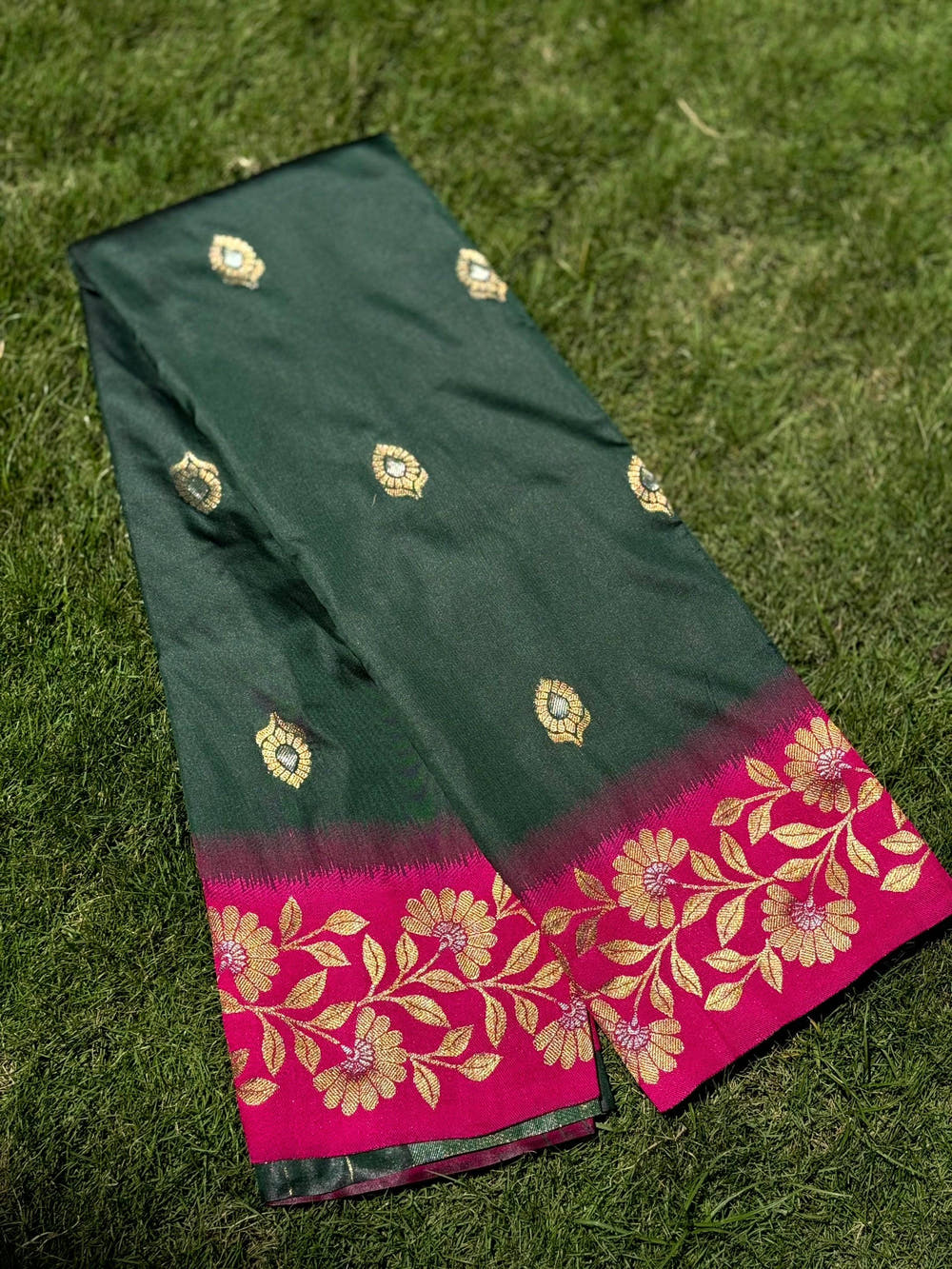 Deep Green Soft Silk Kanjivaram Saree