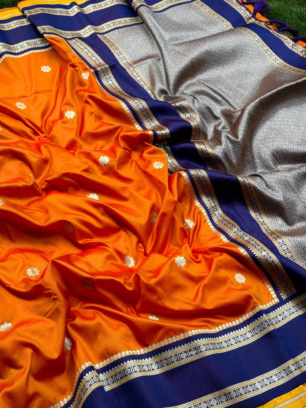 Orange Soft Silk Floral Butta Saree