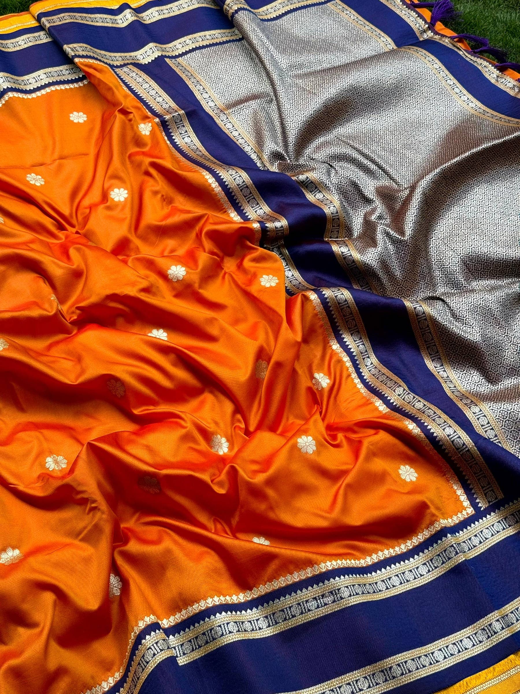 Orange Soft Silk Floral Butta Saree
