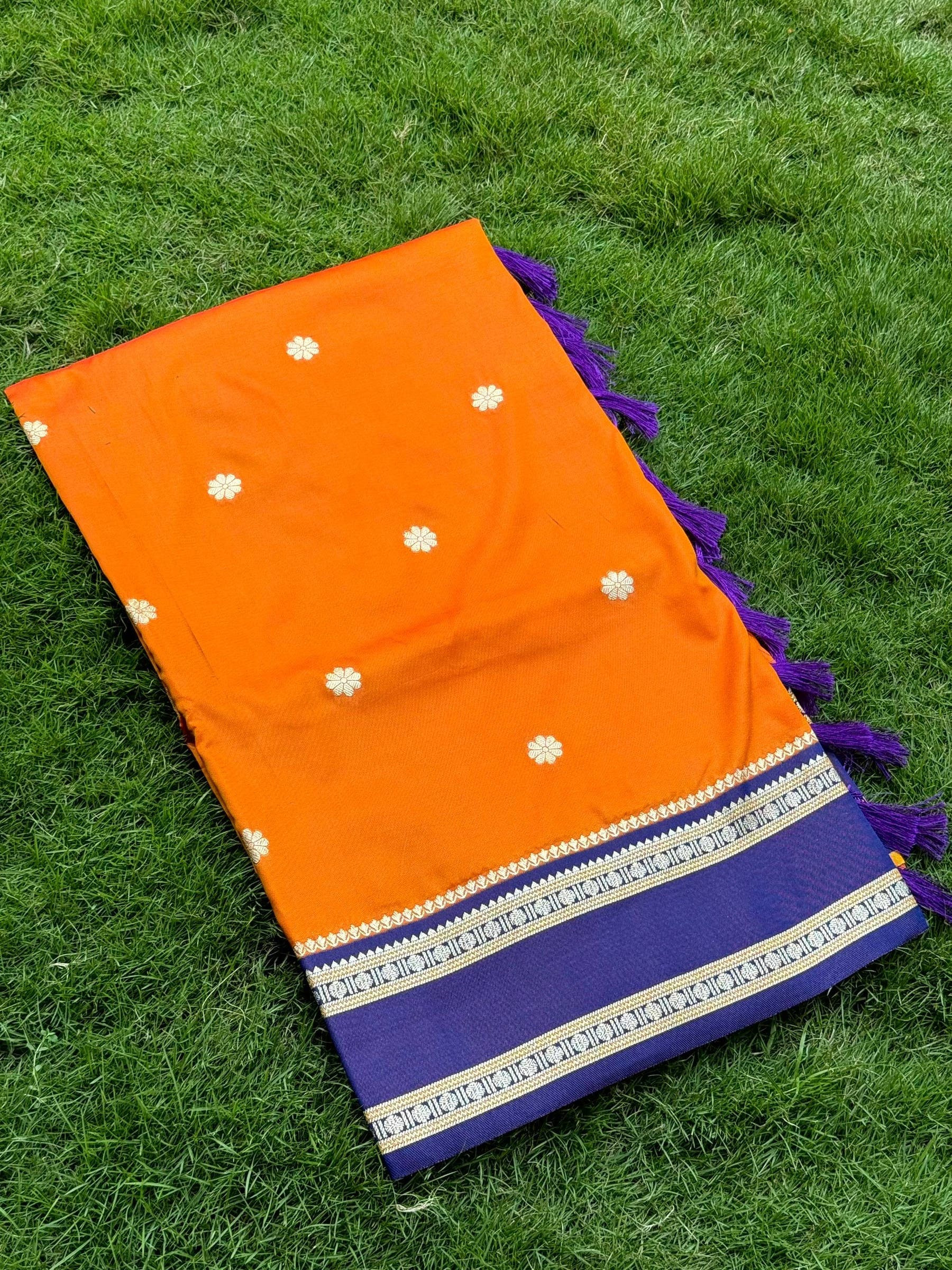 Orange Soft Silk Floral Butta Saree