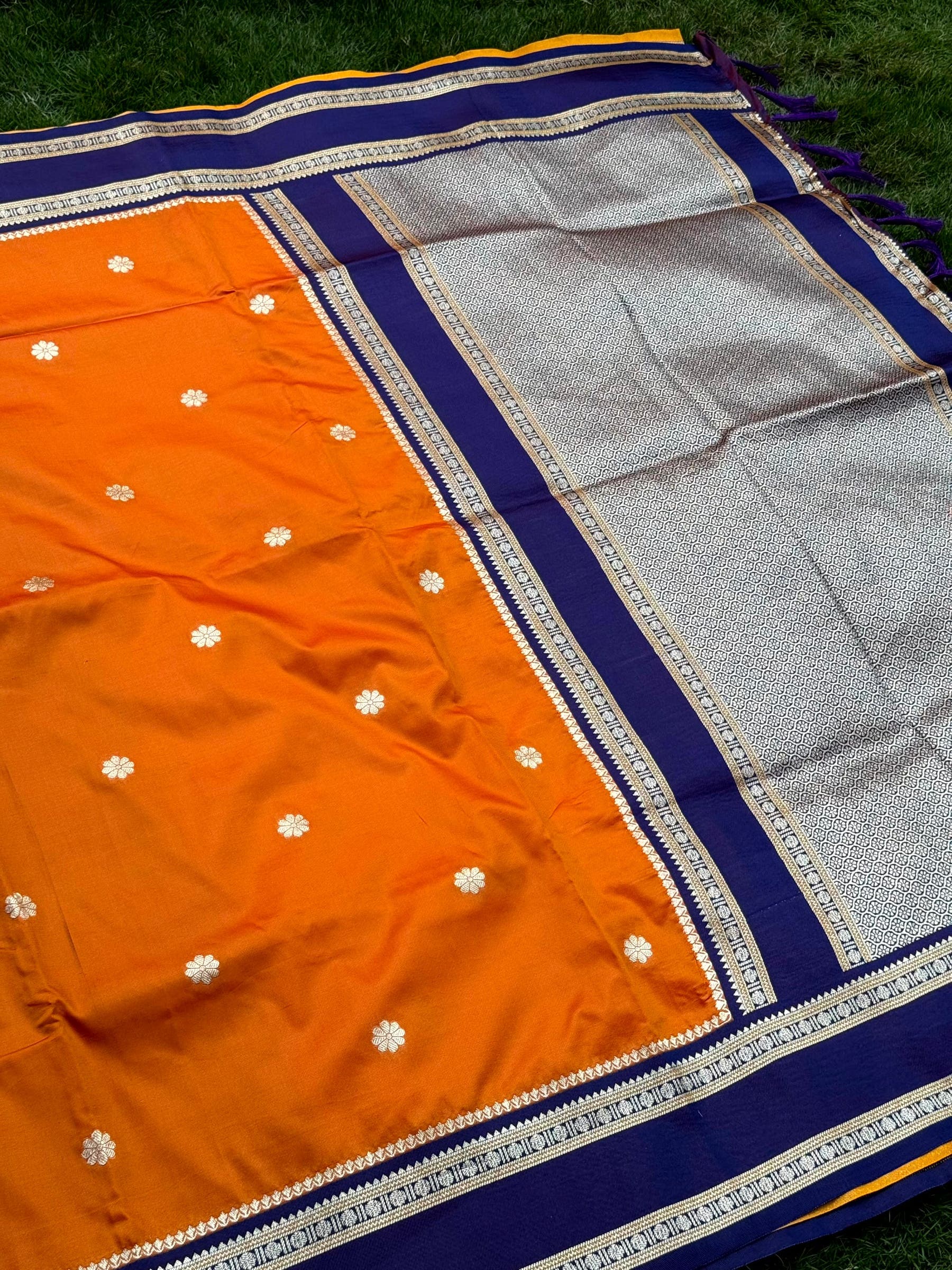 Orange Soft Silk Floral Butta Saree