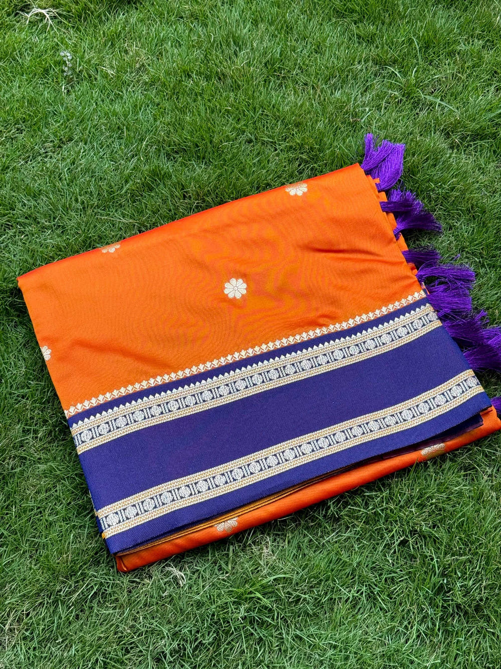 Orange Soft Silk Floral Butta Saree