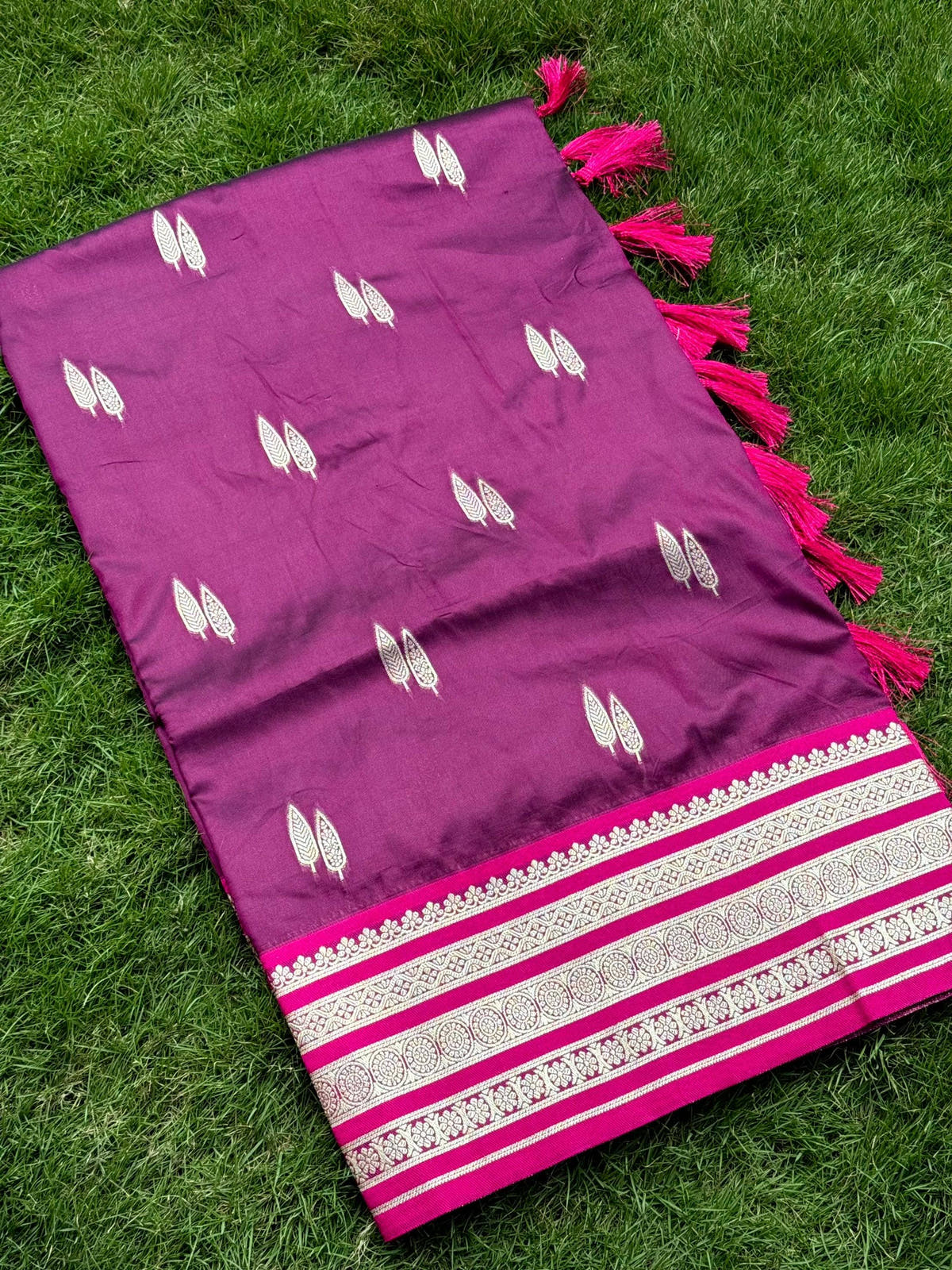 Wine Soft Silk Satin Minakari Border Saree