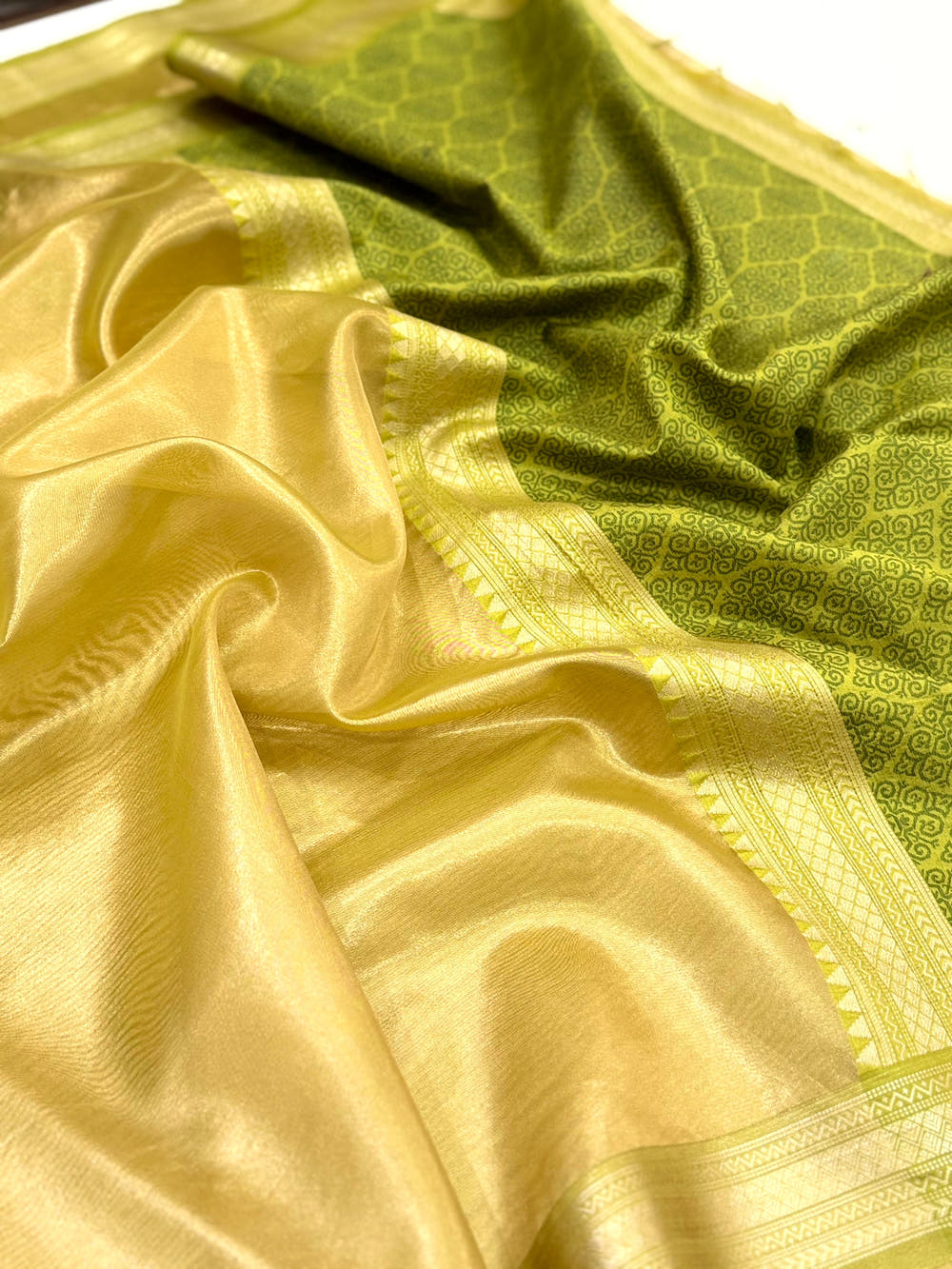 Elegant Green Gold Zari Tissue Saree
