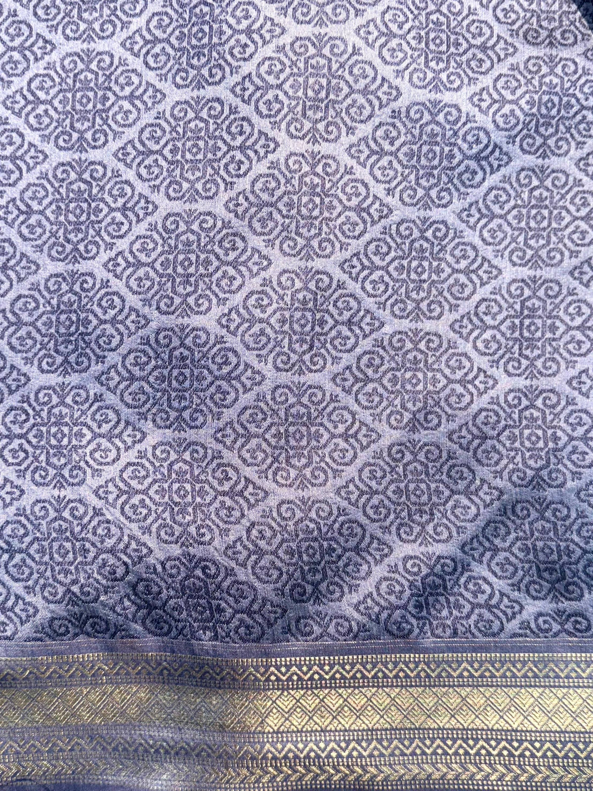 Elegant Lavender Gold Zari Tissue Saree