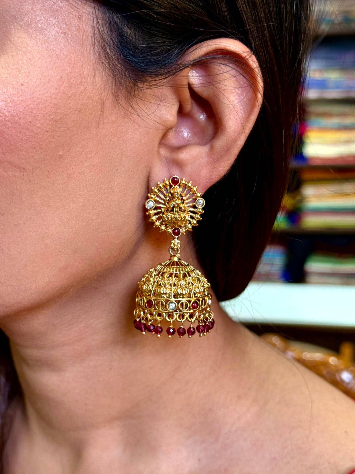 Temple Ruby Drop Jhumka Earrings