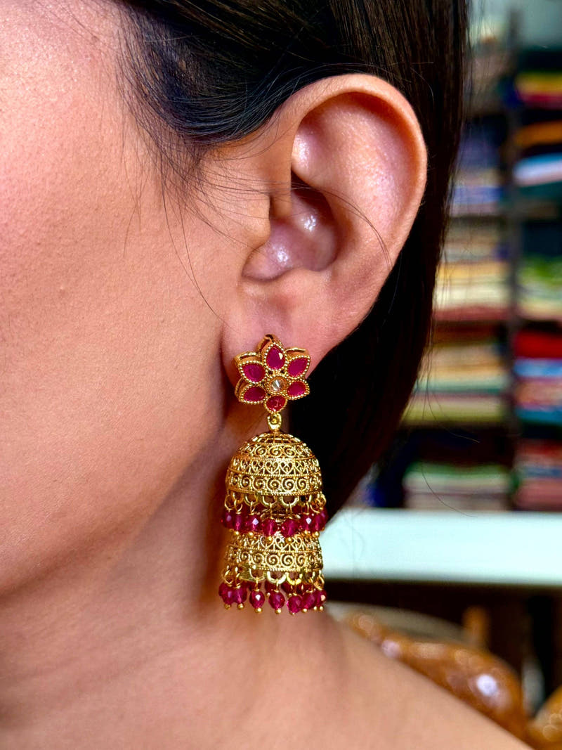 Ruby   Lotus   Floral   Earrings