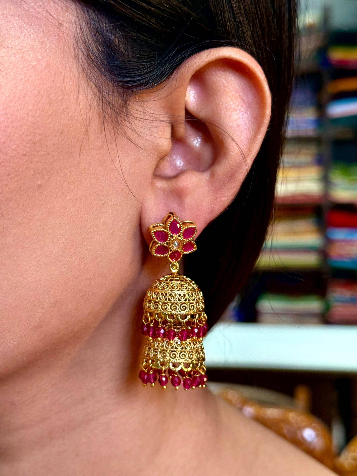 Ruby   Lotus   Floral   Earrings