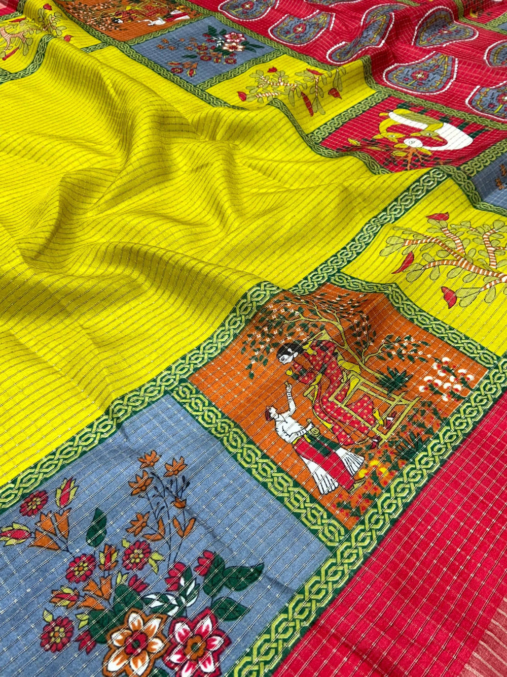 Olive Tussar Kalalmkari Print Saree
