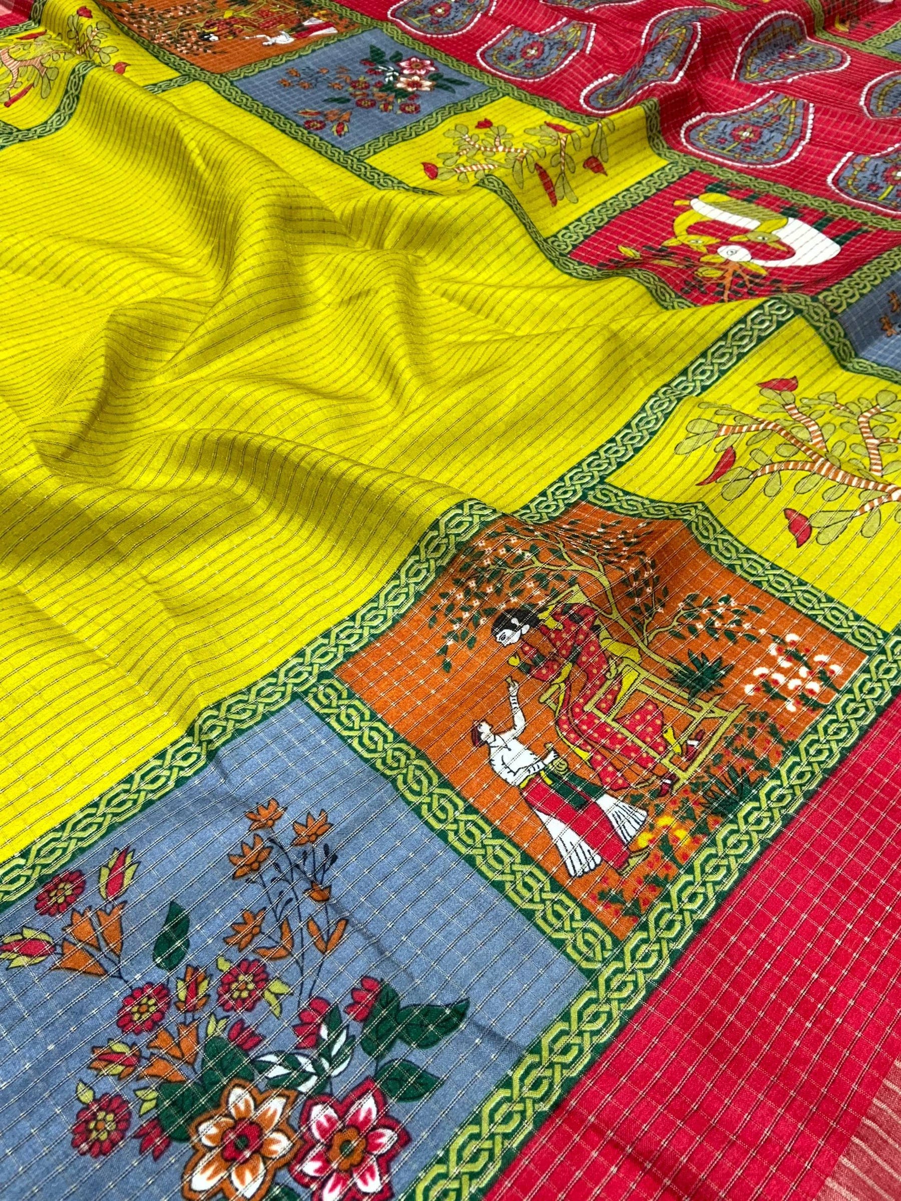 Olive Tussar Kalalmkari Print Saree