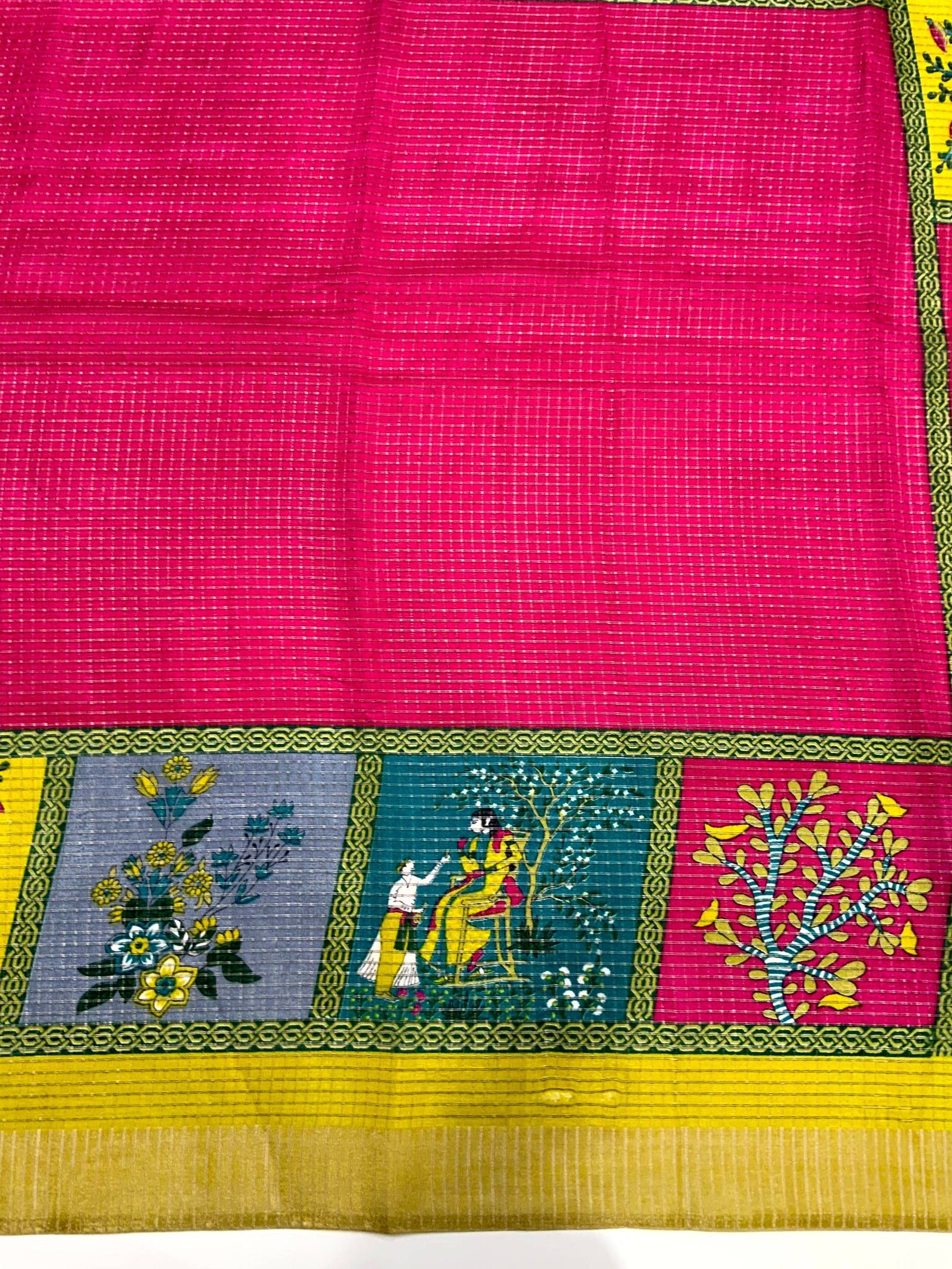 Magenta Tussar Kalalmkari Print Saree