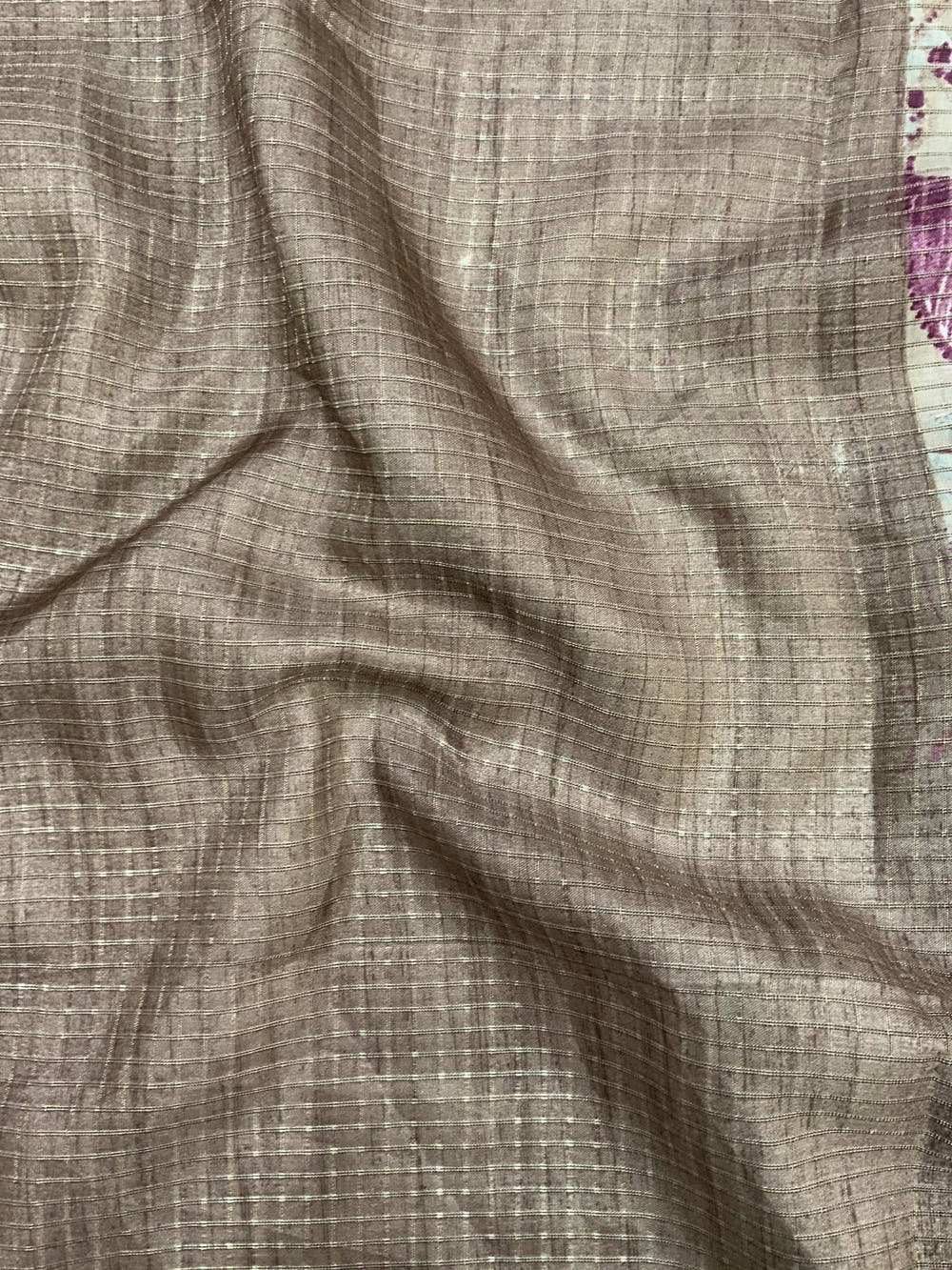 Taupe Tussar Chex Floral Print Saree